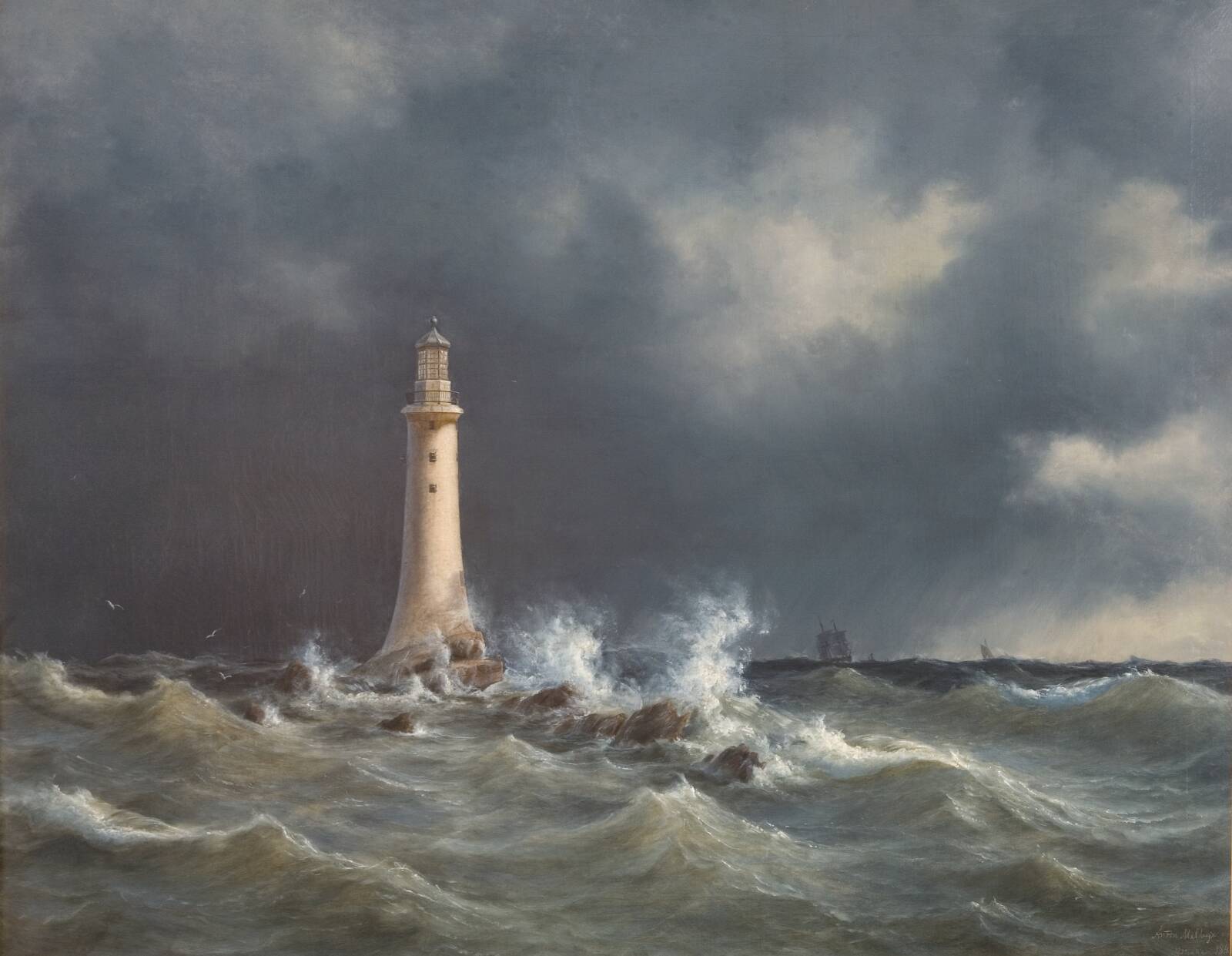 Eddystone fyrtårn, Anton Melbye, 1846