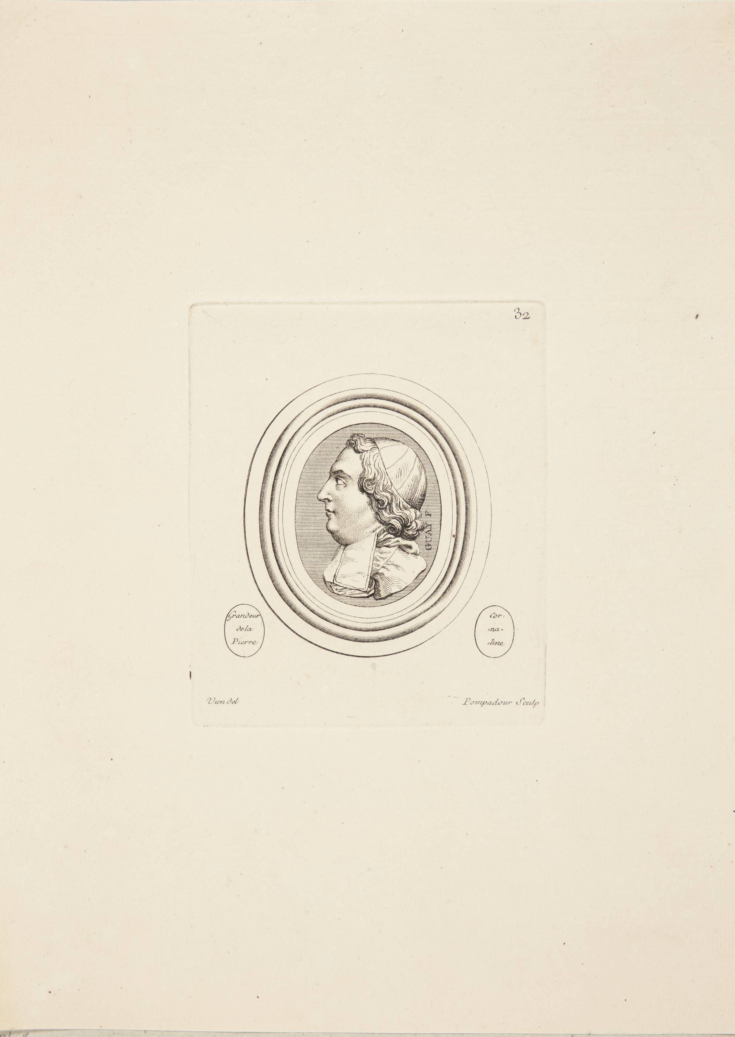 Hoved af en præst i profil mod venstre, Madame de Pompadour, 1753-1757
