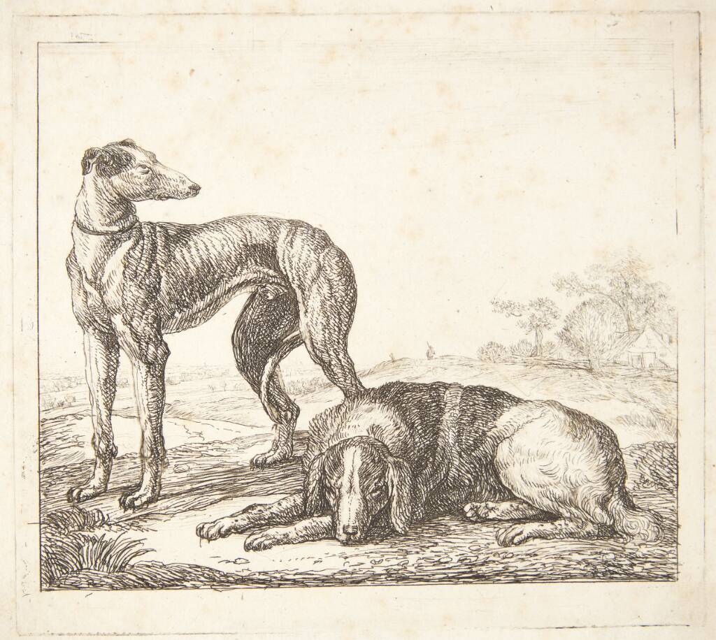En mynde og en liggende hund, Simon de Vlieger, 1600-1653