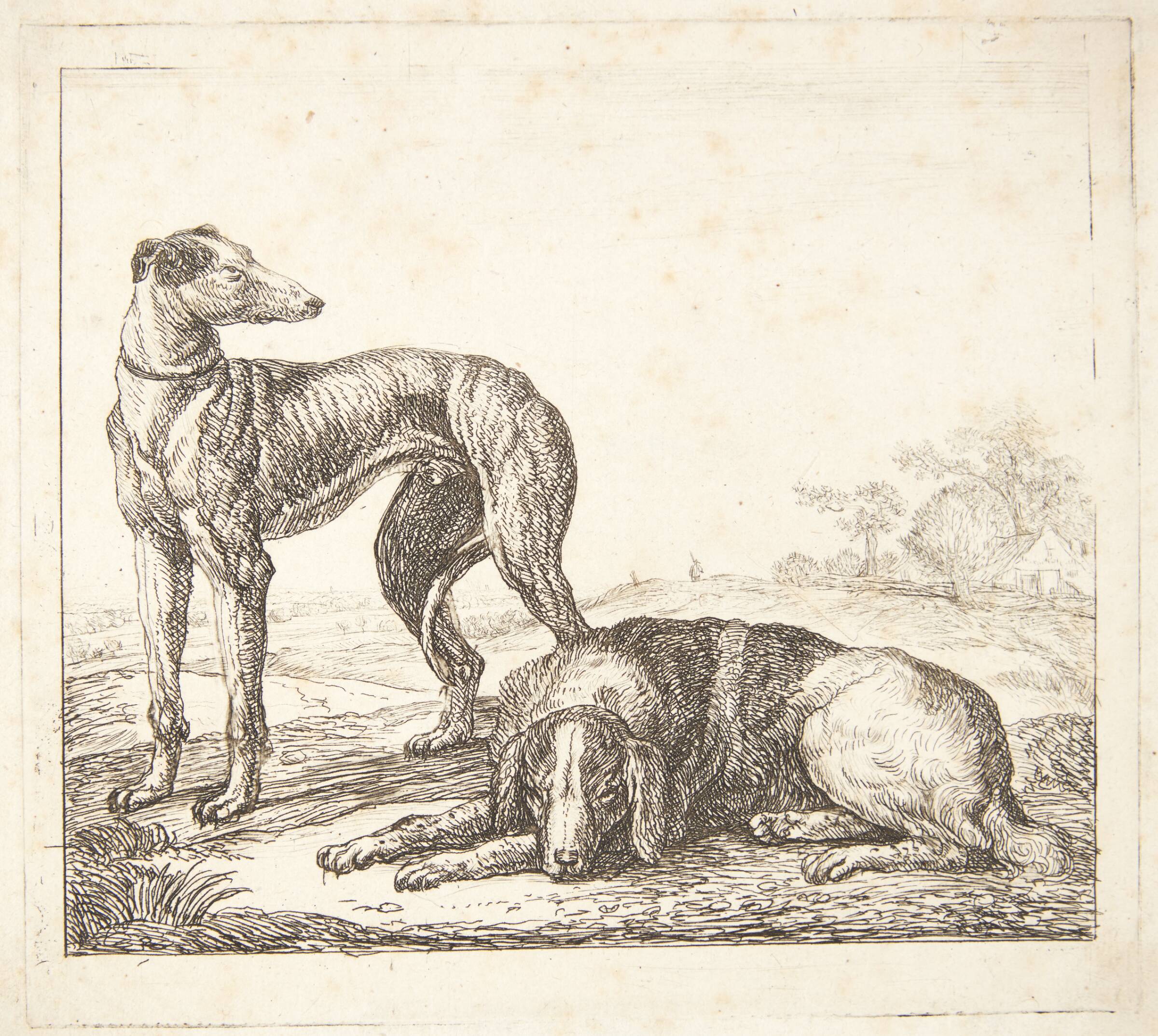 En mynde og en liggende hund, Simon de Vlieger, 1600-1653