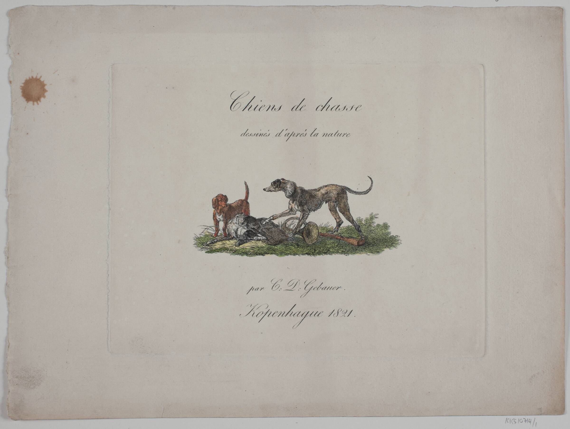 Titelblad til "Chiens de chasse", Christian David Gebauer, 1821