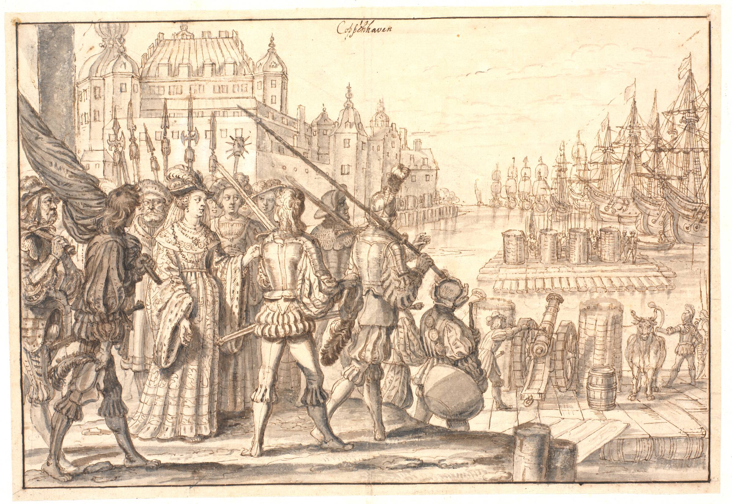 Dronning Philippa, Kong Erici Pomerani Gemalinde, forsvarer Kjøbenhavn mod Hansestæderne i Kongens Fraværelse. Aar 1428, Crispijn de Passe, 1640