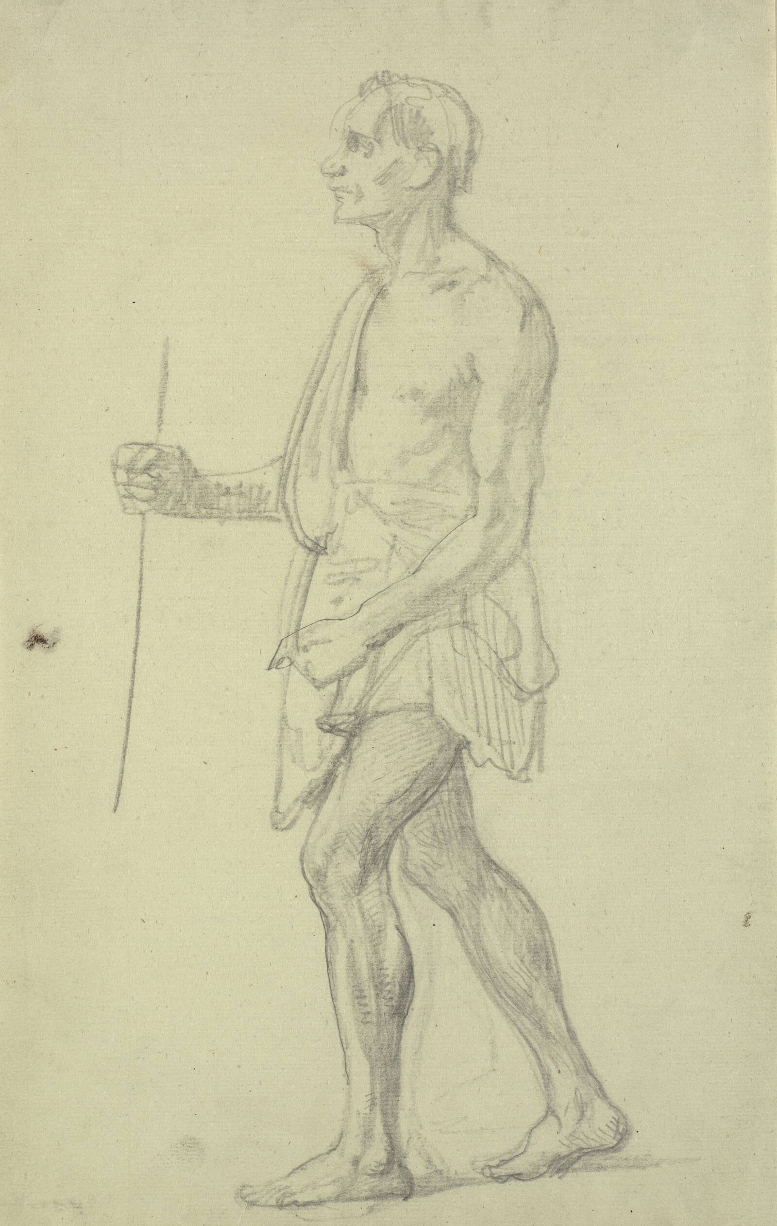 Figurstudie. Stående mand i profil mod venstre, Wilhelm Marstrand, 1810-1873