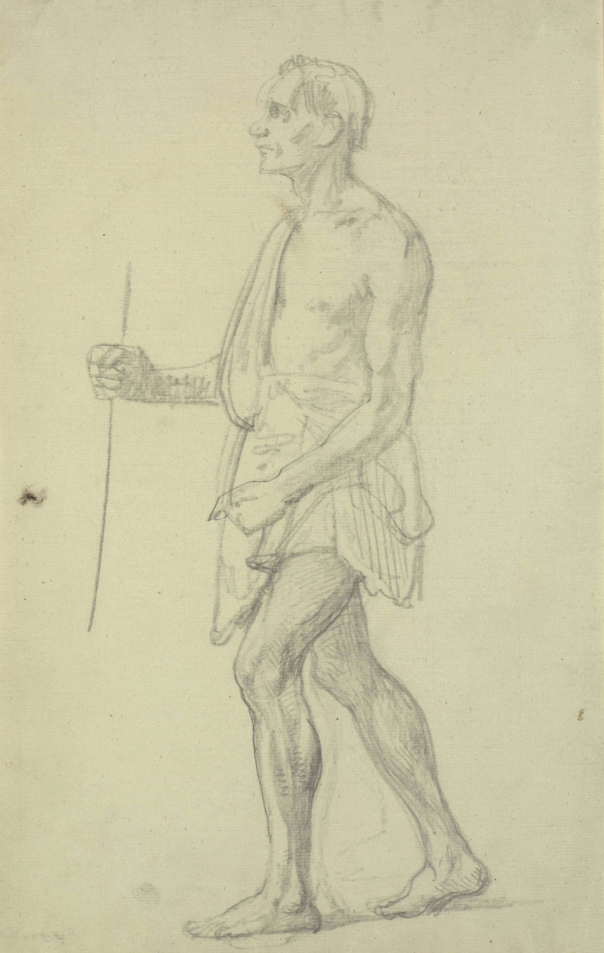 Figurstudie. Stående mand i profil mod venstre, Wilhelm Marstrand, 1810-1873