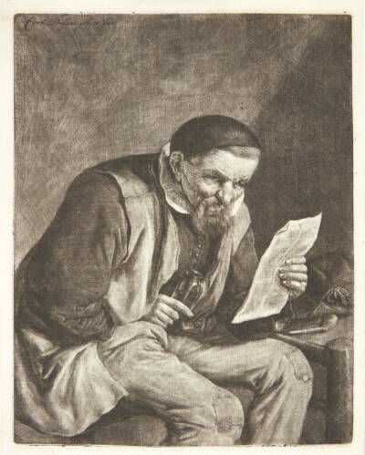 Siddende bonde, der læser et brev