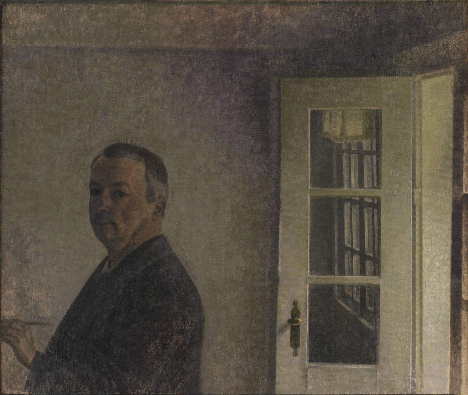 Self-Portrait. The Cottage Spurveskjul at Sorgenfri, North of Copenhagen, by Vilhelm Hammershøi, 1911