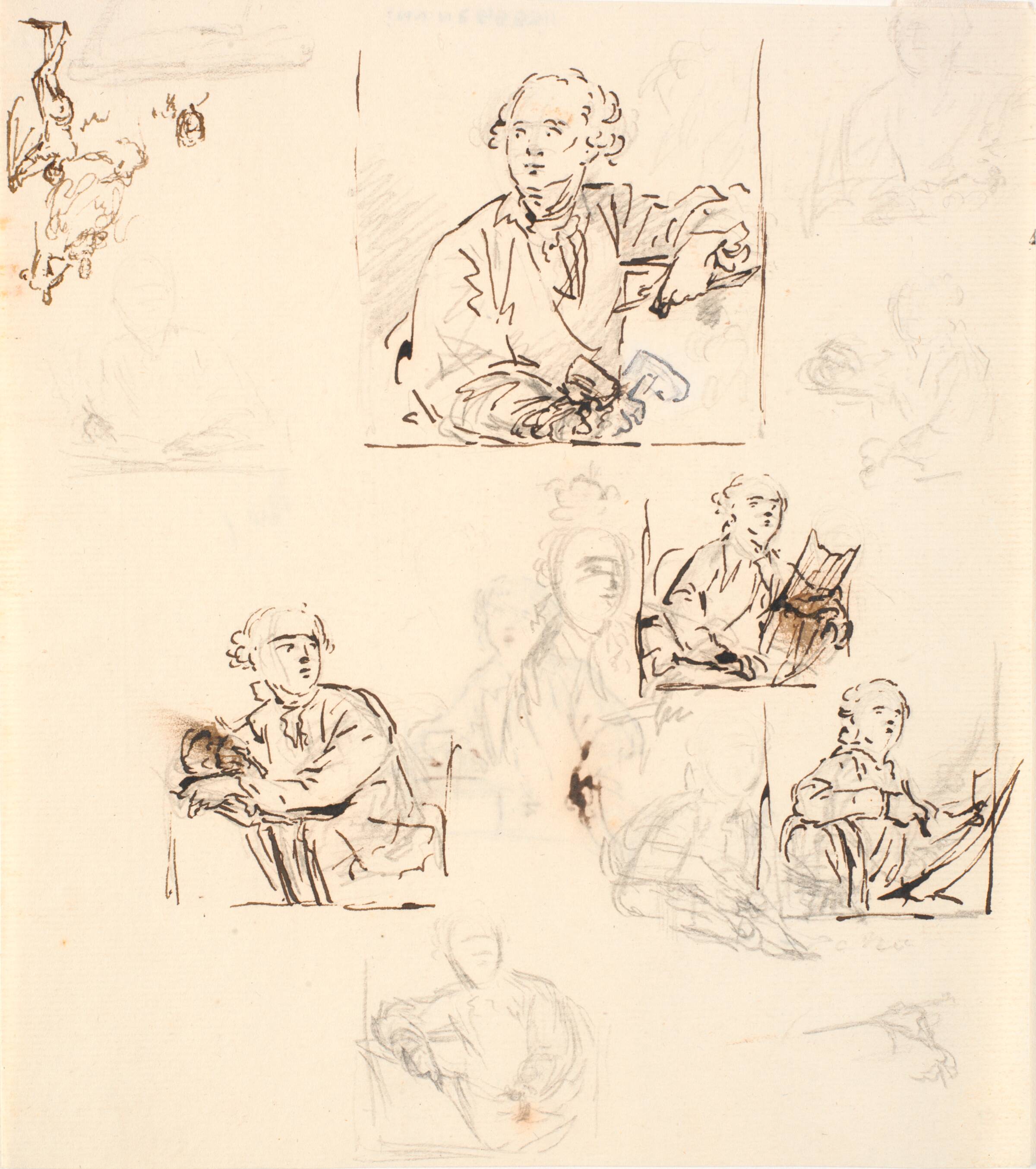Skitser til maleriet af W.A. Müller, Kunstakademiet, samt en lille figurskitse, C.A. Lorentzen, 1746-1828