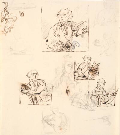 Skitser til maleriet af W.A. Müller, Kunstakademiet, samt en lille figurskitse