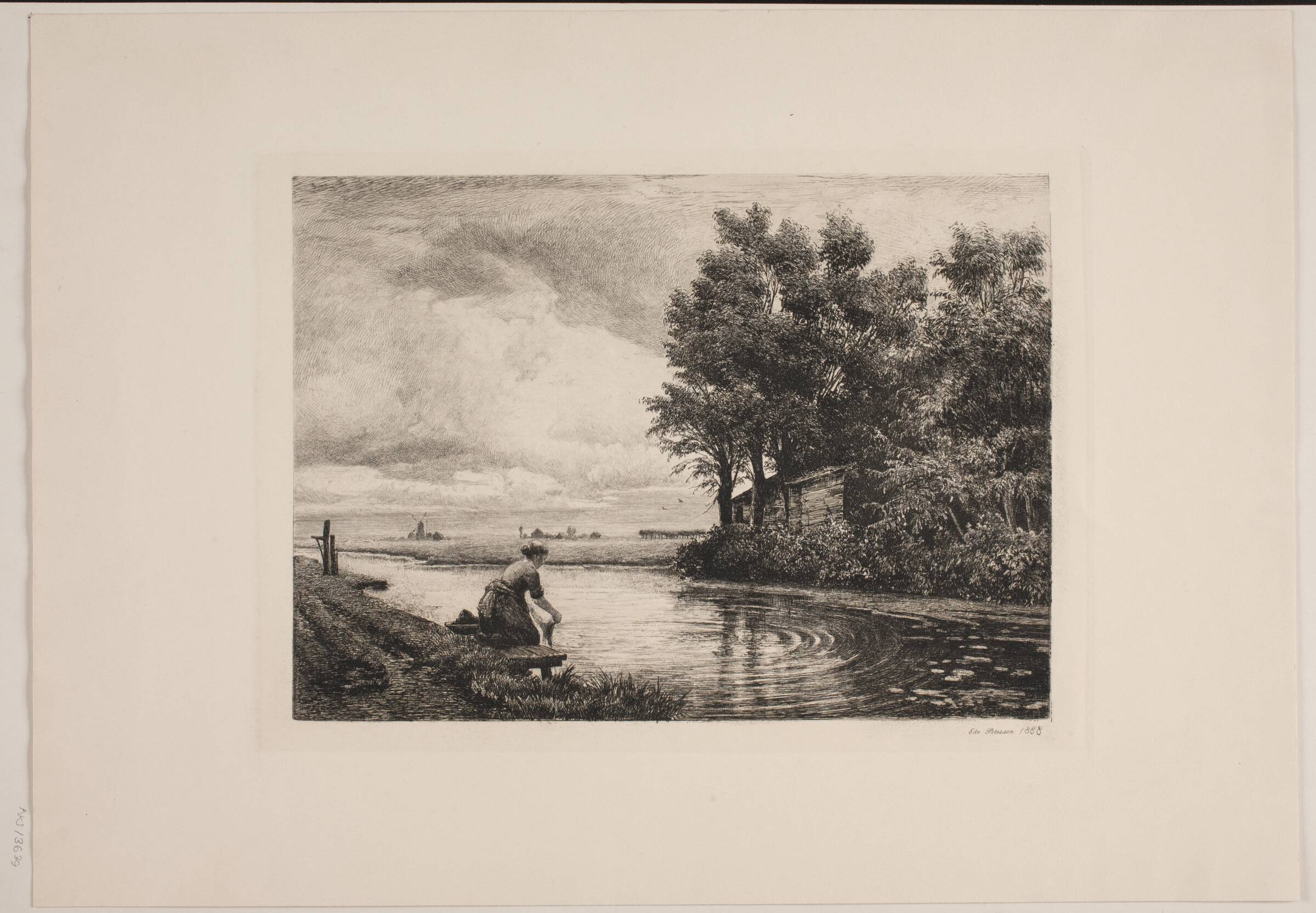 Hollandsk landskab med vandløb, Edvard Petersen, 1888