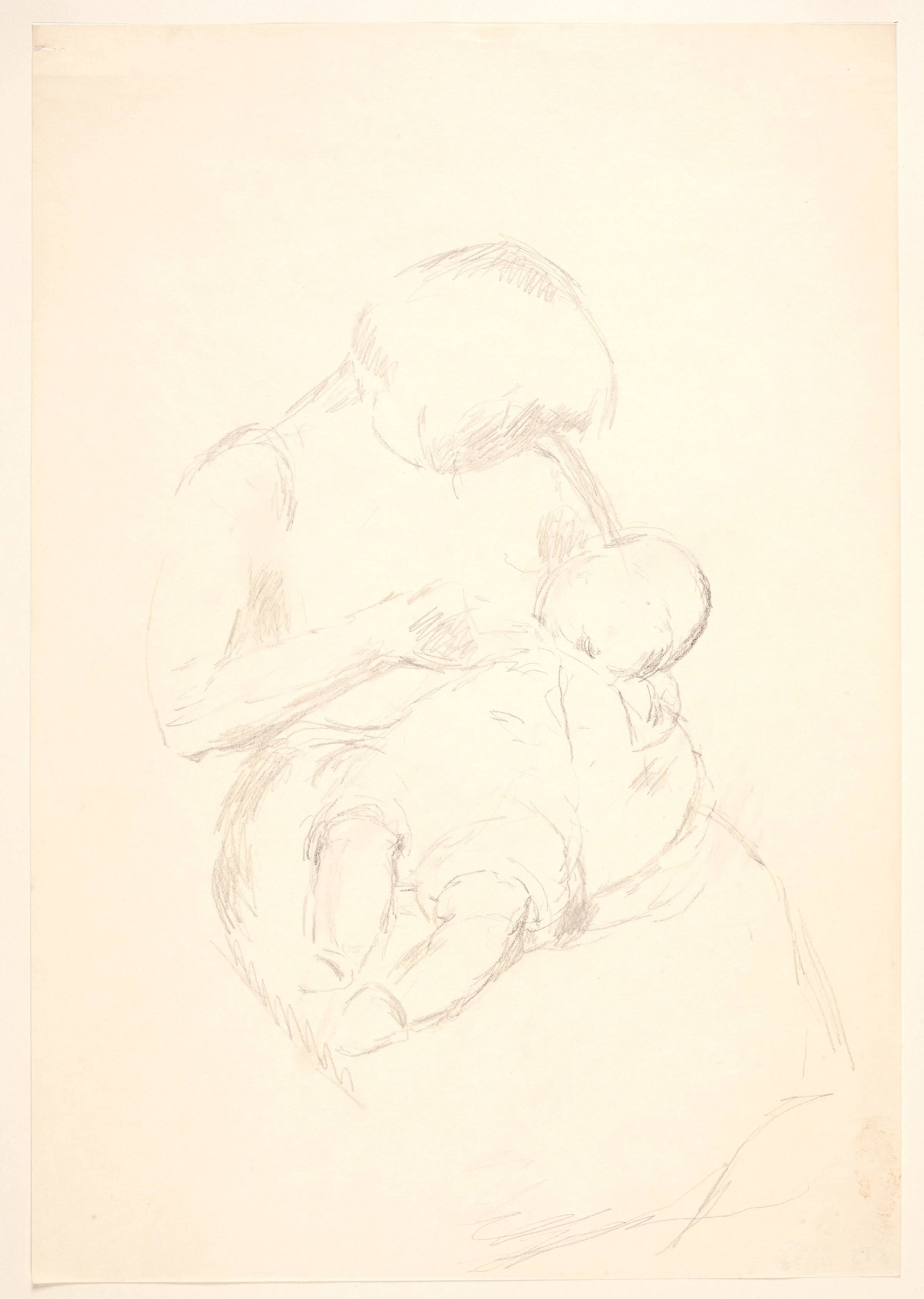 Siddende kvinde med hovedet bøjet over et barn, hun har på skødet, Astrid Noack, 1888-1954