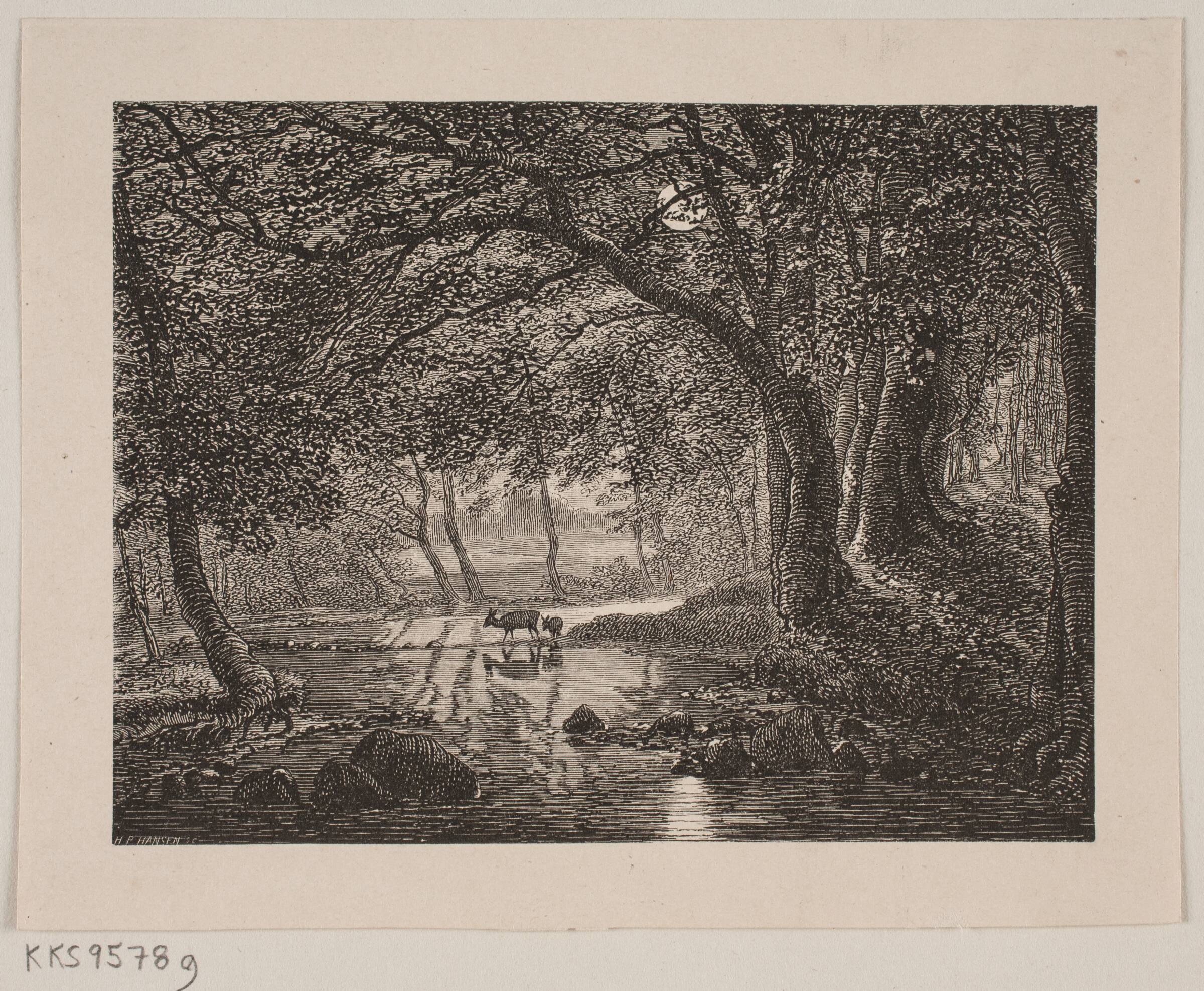 En å løbende gennem en skov, H.P. Hansen, 1829-1899
