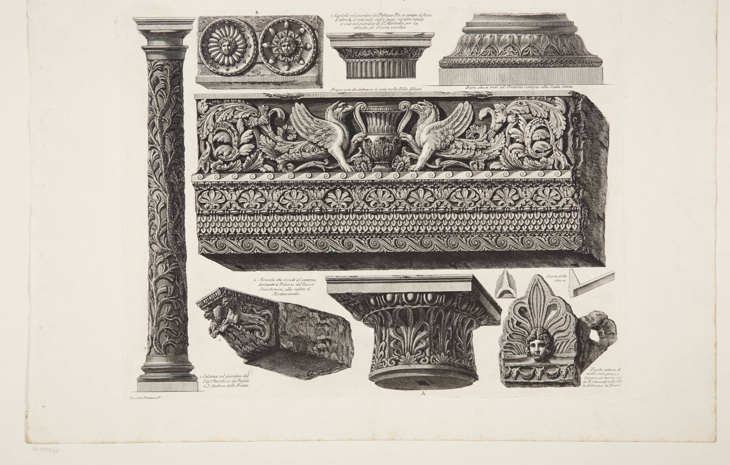 Vaser, kandelabre, gravsten, sarkofager, trefødder, lamper og ornamenter, tegnet og raderet af Cavaliere Giovanni Battista Piranesi, Francesco Piranesi, 1778