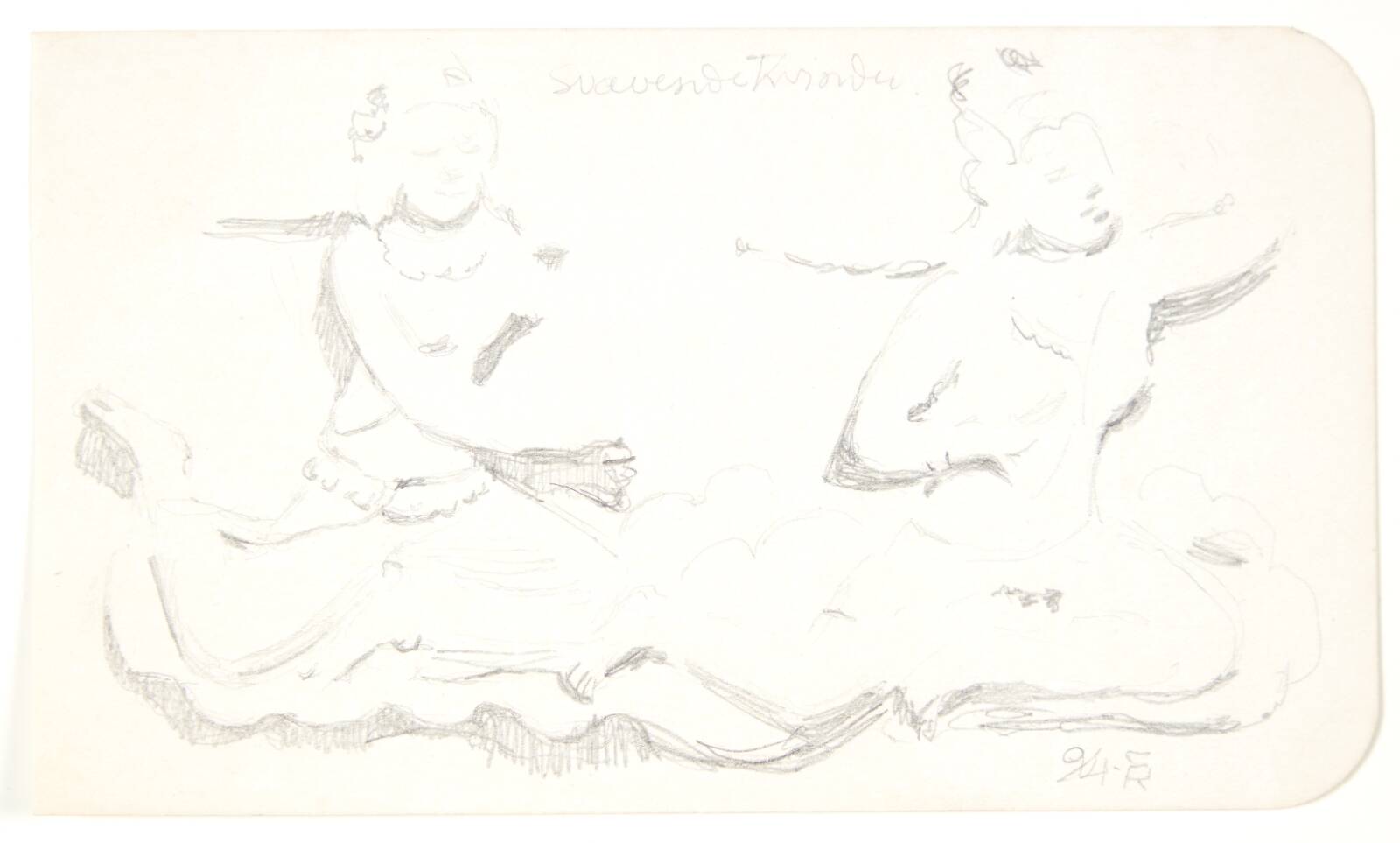 "Svævende kvinder". Studieblad efter relieffer i Borobudur, Java., Svend Rathsack, 1921