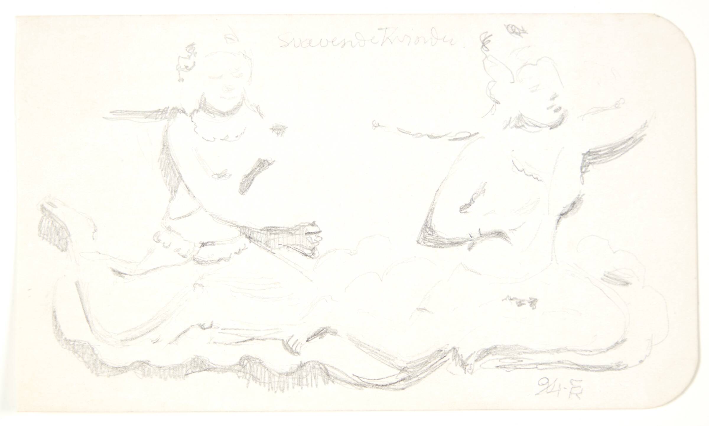 "Svævende kvinder". Studieblad efter relieffer i Borobudur, Java., Svend Rathsack, 1921