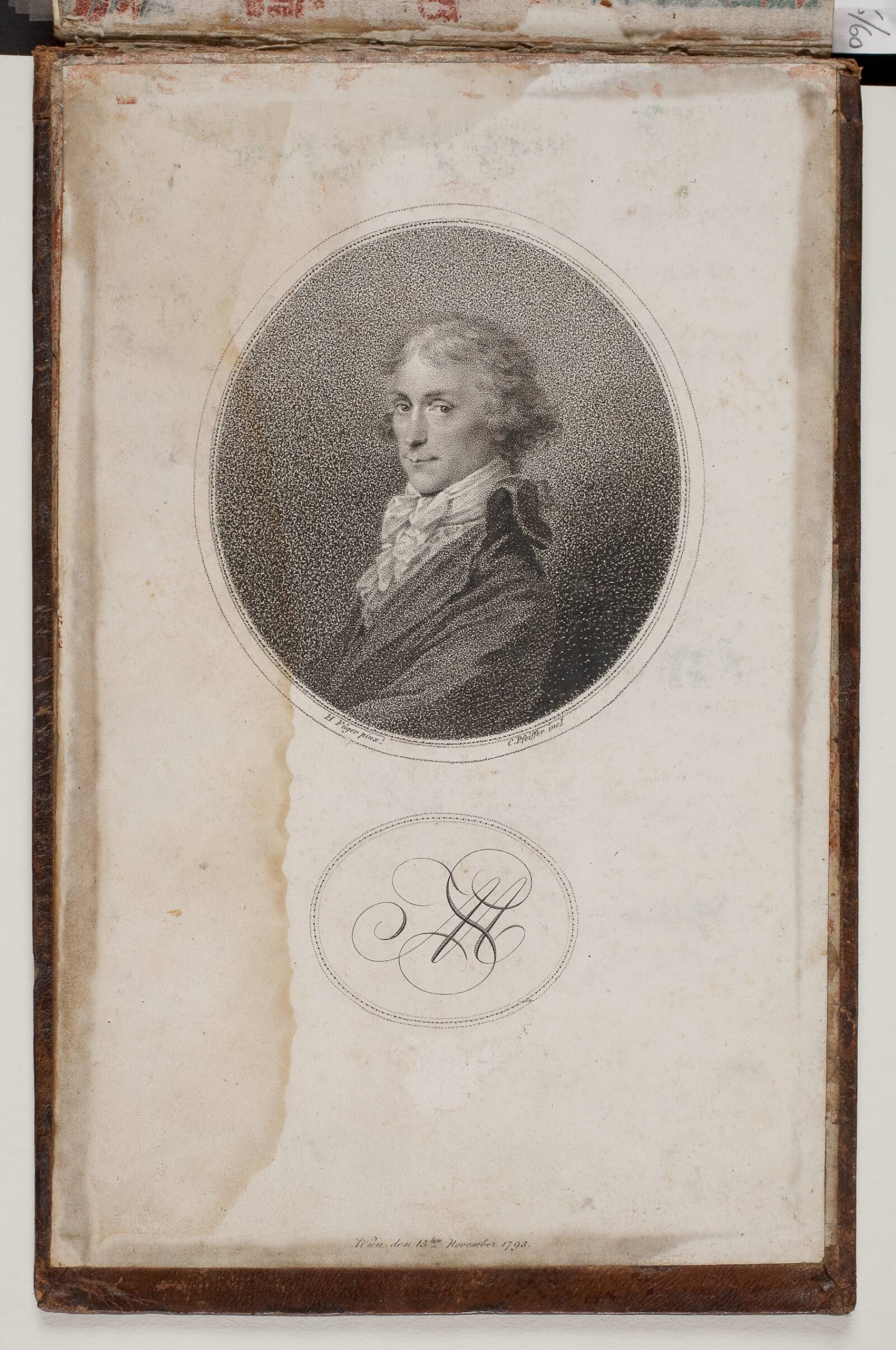 Herreportræt og monogram, Carl Herman Pfeiffer, 1795