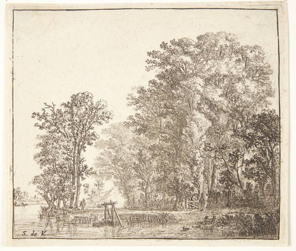 Træer ved en kanal, Simon de Vlieger, 1600-1653