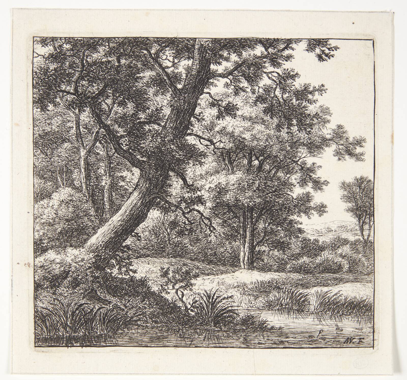 Bæk med et hældende træ, Anthonie Waterloo, 1610-1690