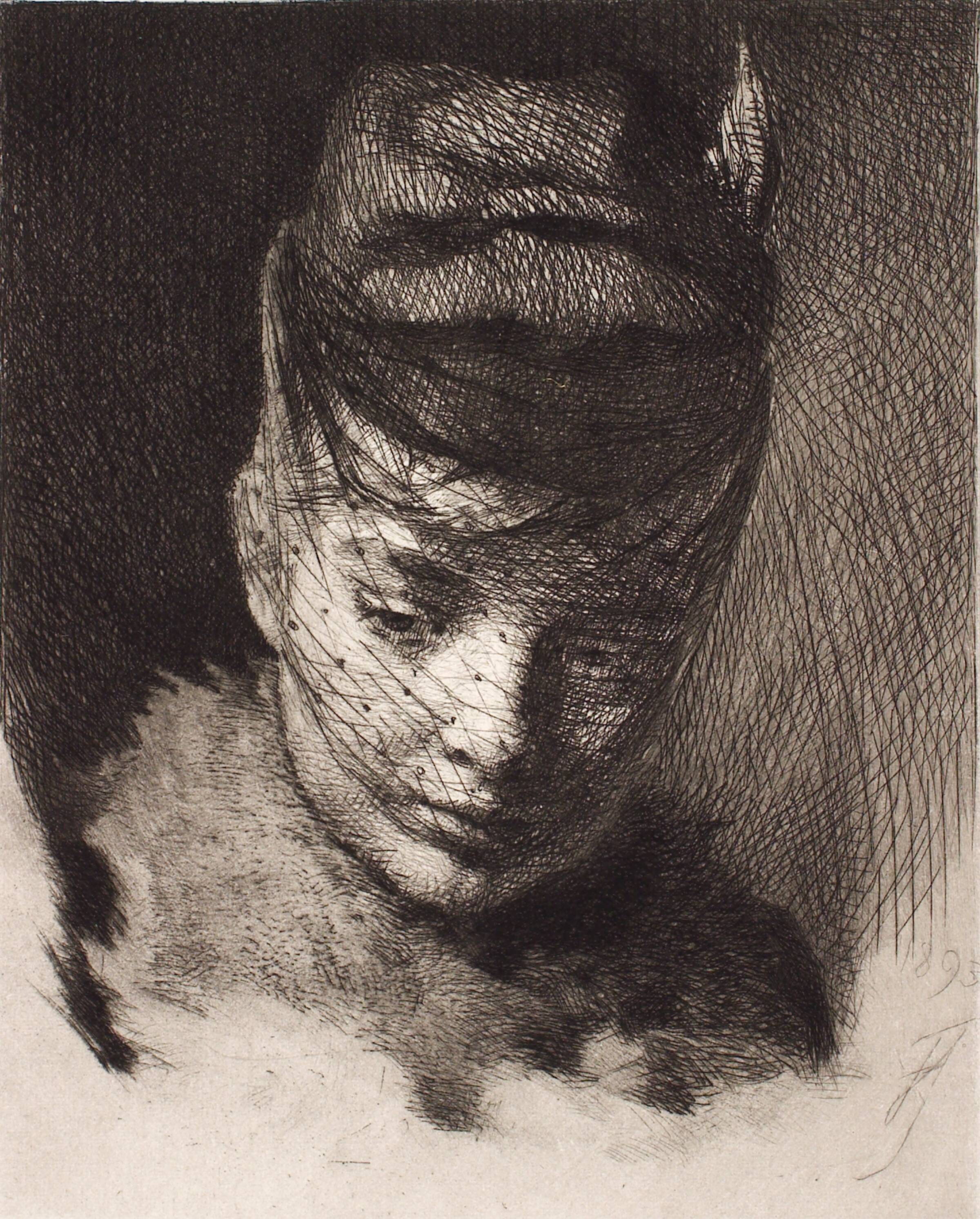 Ung pige med hue og slør, Frans Schwartz, 1893