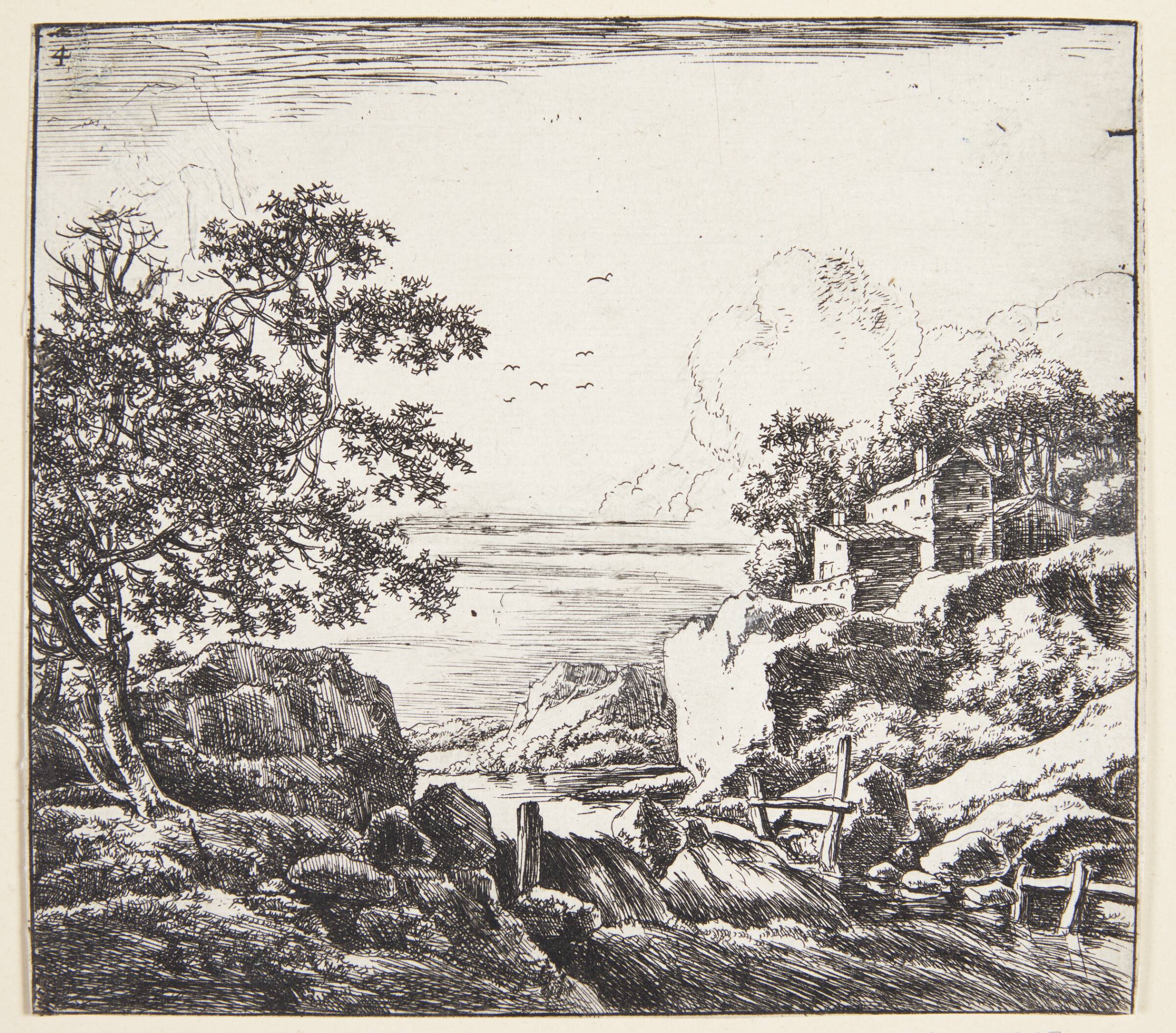 Landskab med lille vandfald, Herman Naiwincx, 1623-1670