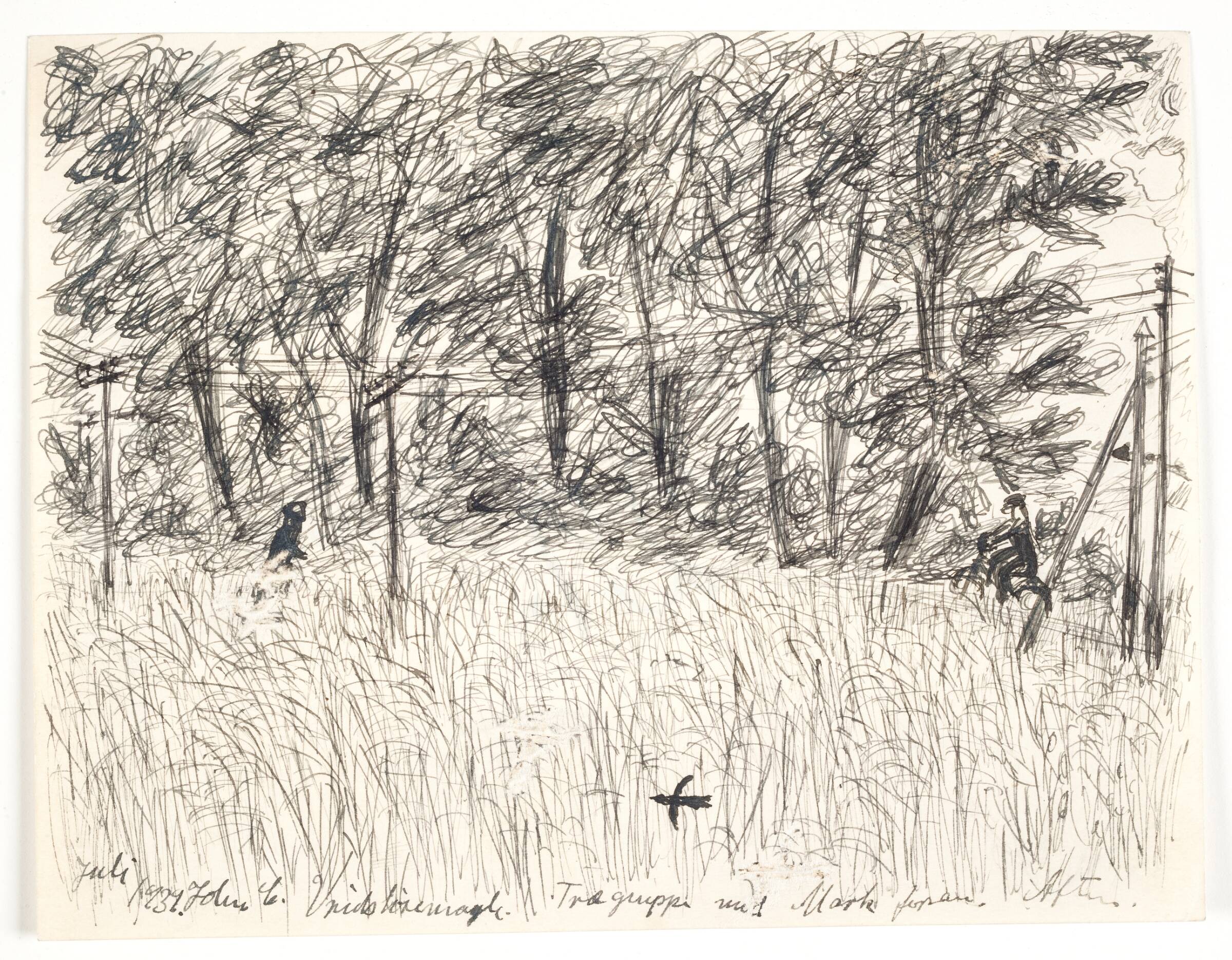 Vridsløsemagle. Trægruppe med mark foran. Aften, John Christensen, 1931-1939