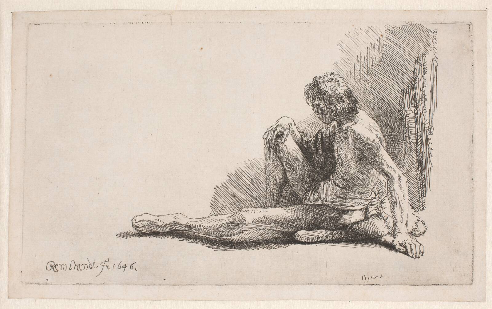 Siddende mandlig model, Rembrandt van Rijn, 1646