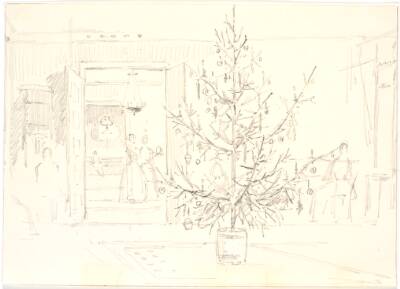 Interieur med juletræ
