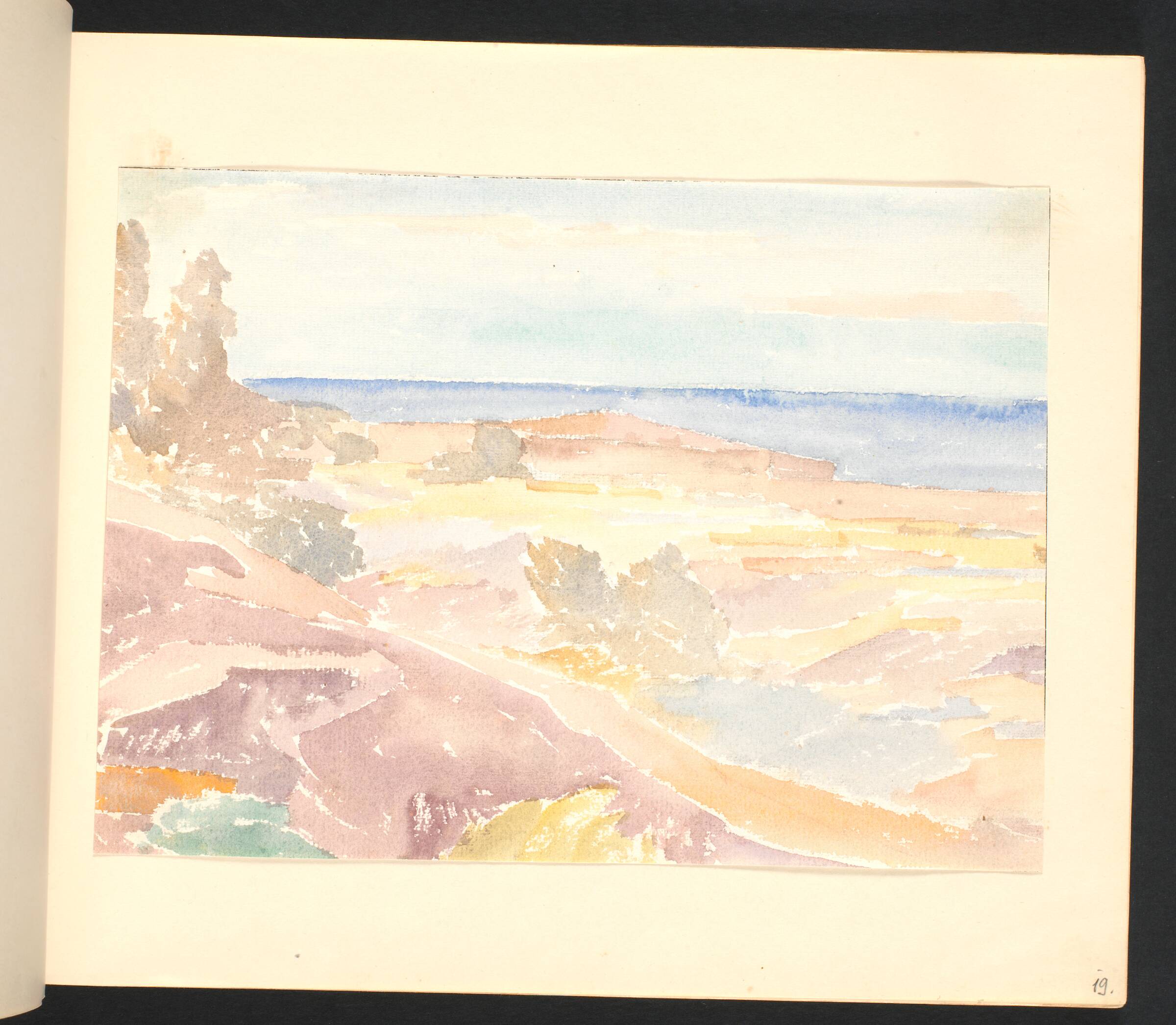 Klipper med bastioner ved havet, med sti i forgrunden, Johannes Frederiksen, 1944