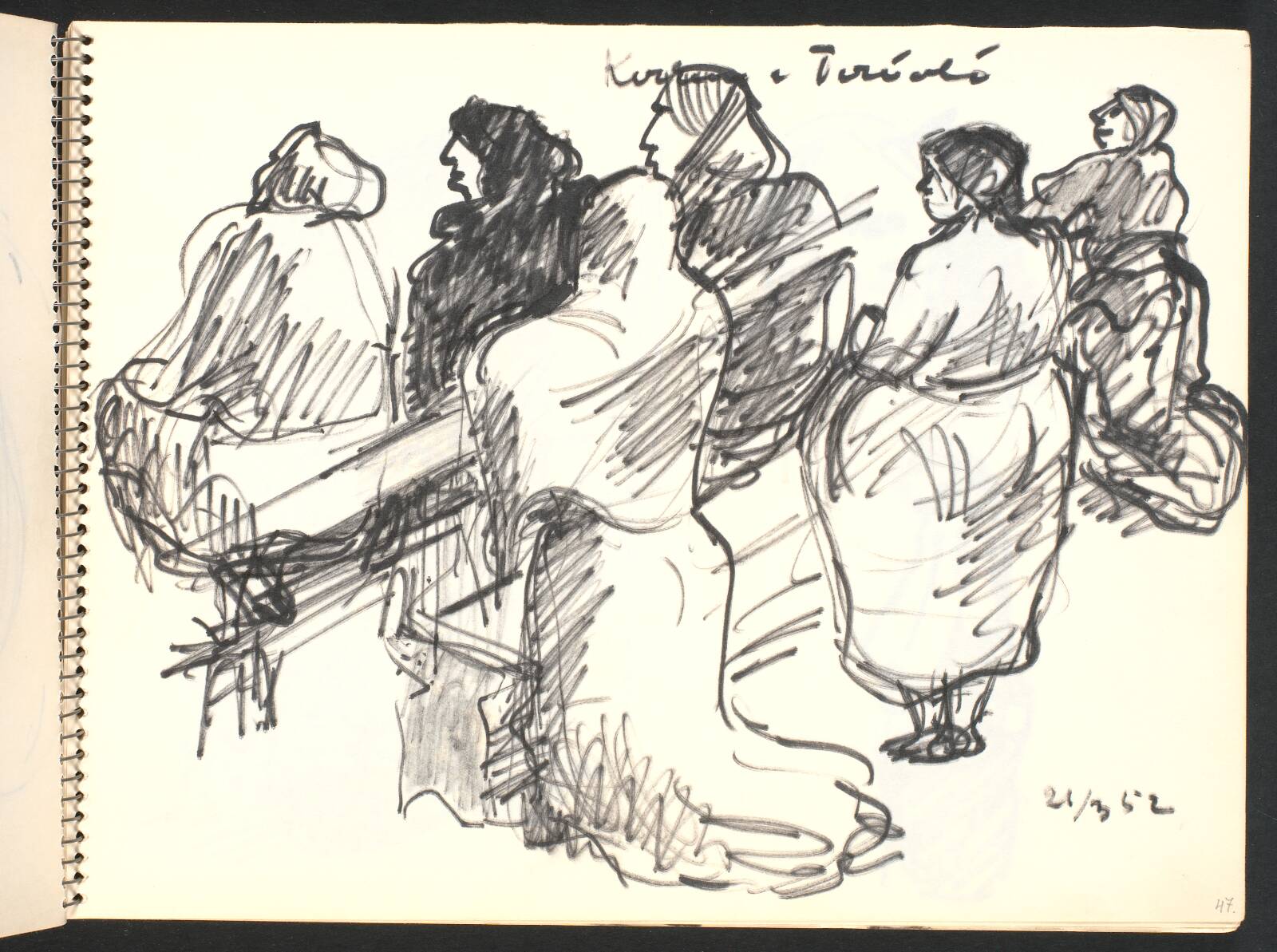 Kirkescene, kvinder der knæler, Gottfred Eickhoff, 1952