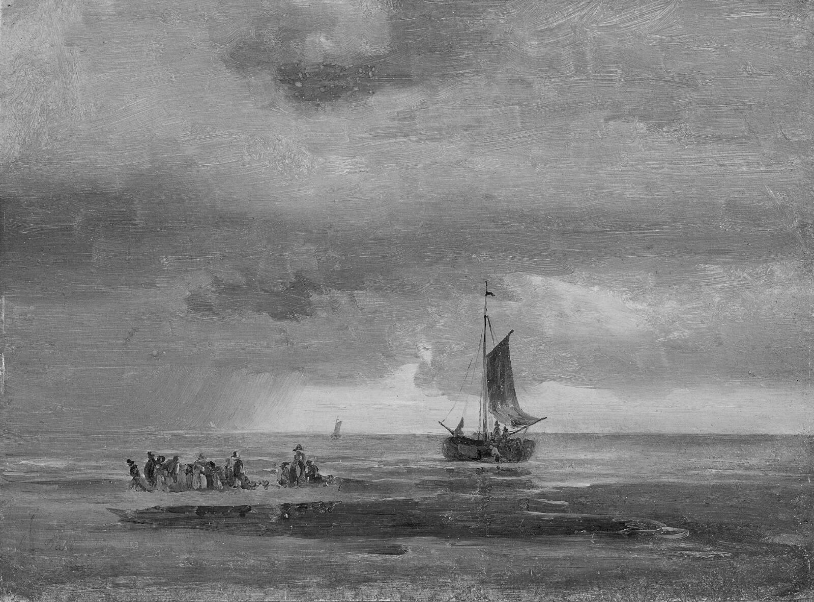 Flad strand ved solnedgang, J.C. Dahl, 1826