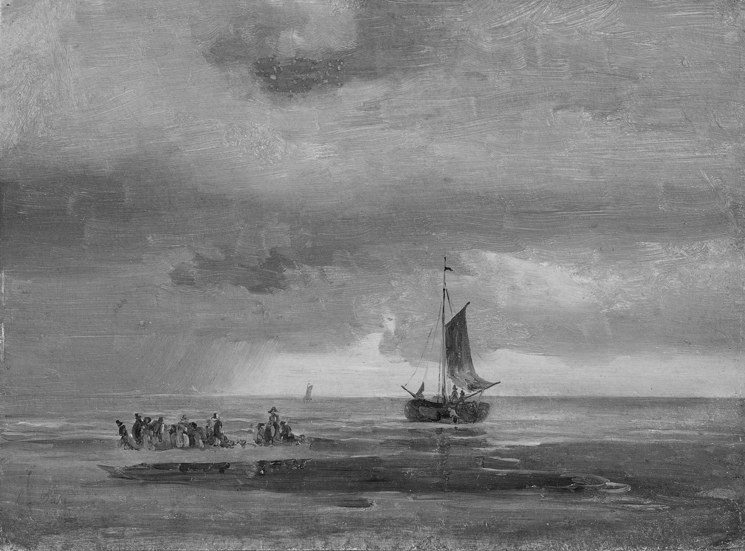 Flad strand ved solnedgang, J.C. Dahl, 1826