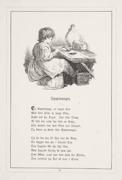 Spurveungen. Illustration til H.V. Kaalund, "Fabler for Børn"