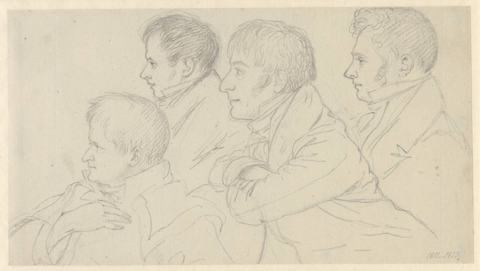 Fire hoveder i profil mod venstre, C.W. Eckersberg, 1783-1853
