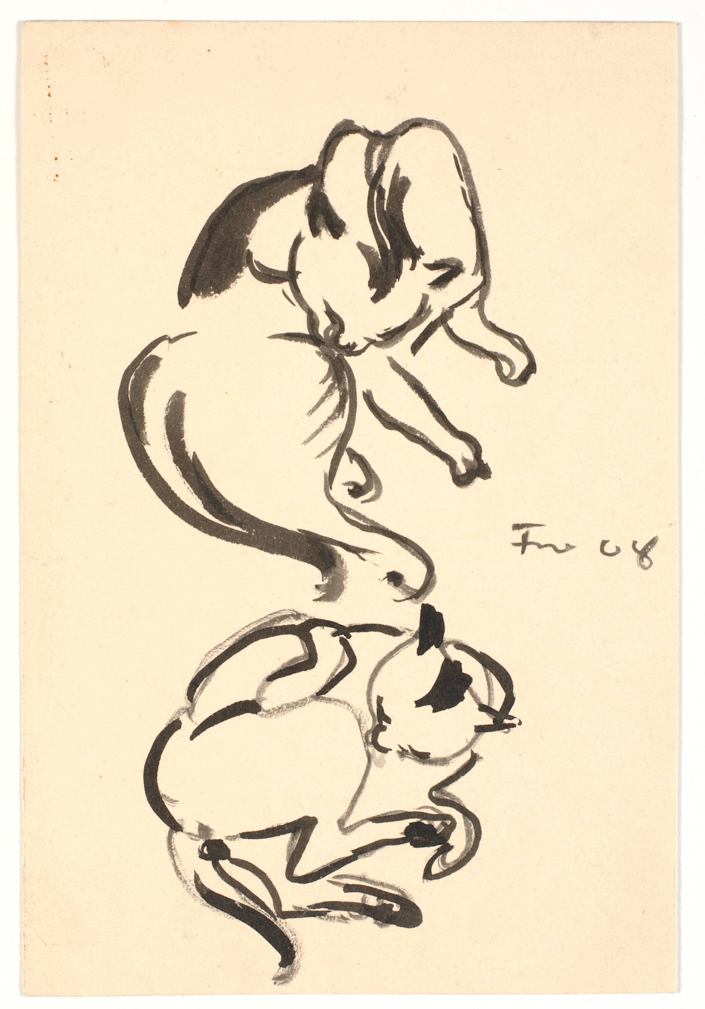 To studier af en kat der vasker sig, Ludvig Find, 1908