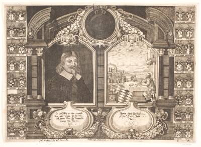 Johan Brockenhuus samt scene med evangelisten Matthæus. Til Ligprædiken