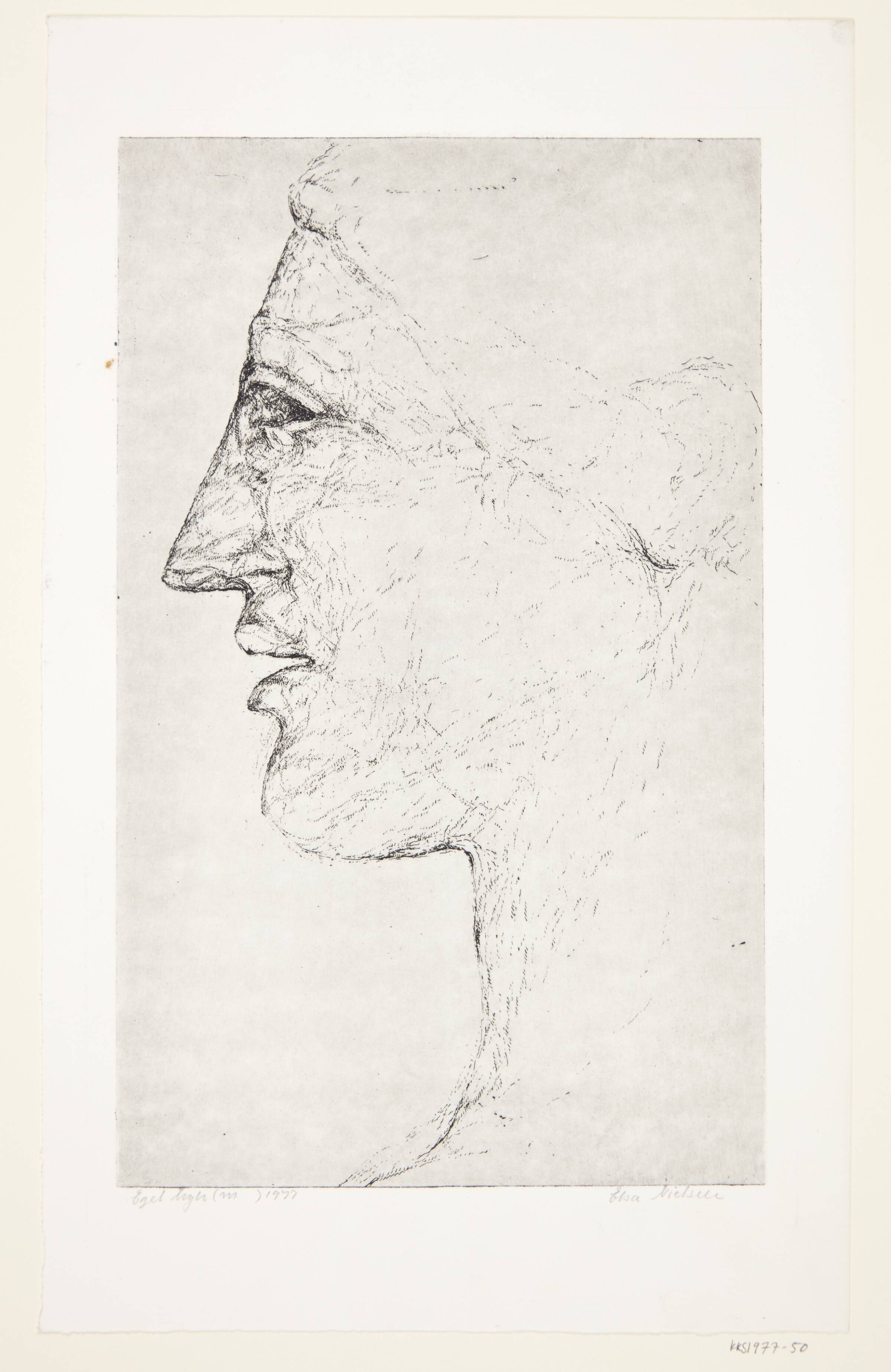 Antikt hoved i profil mod venstre, Elsa Nielsen, 1977