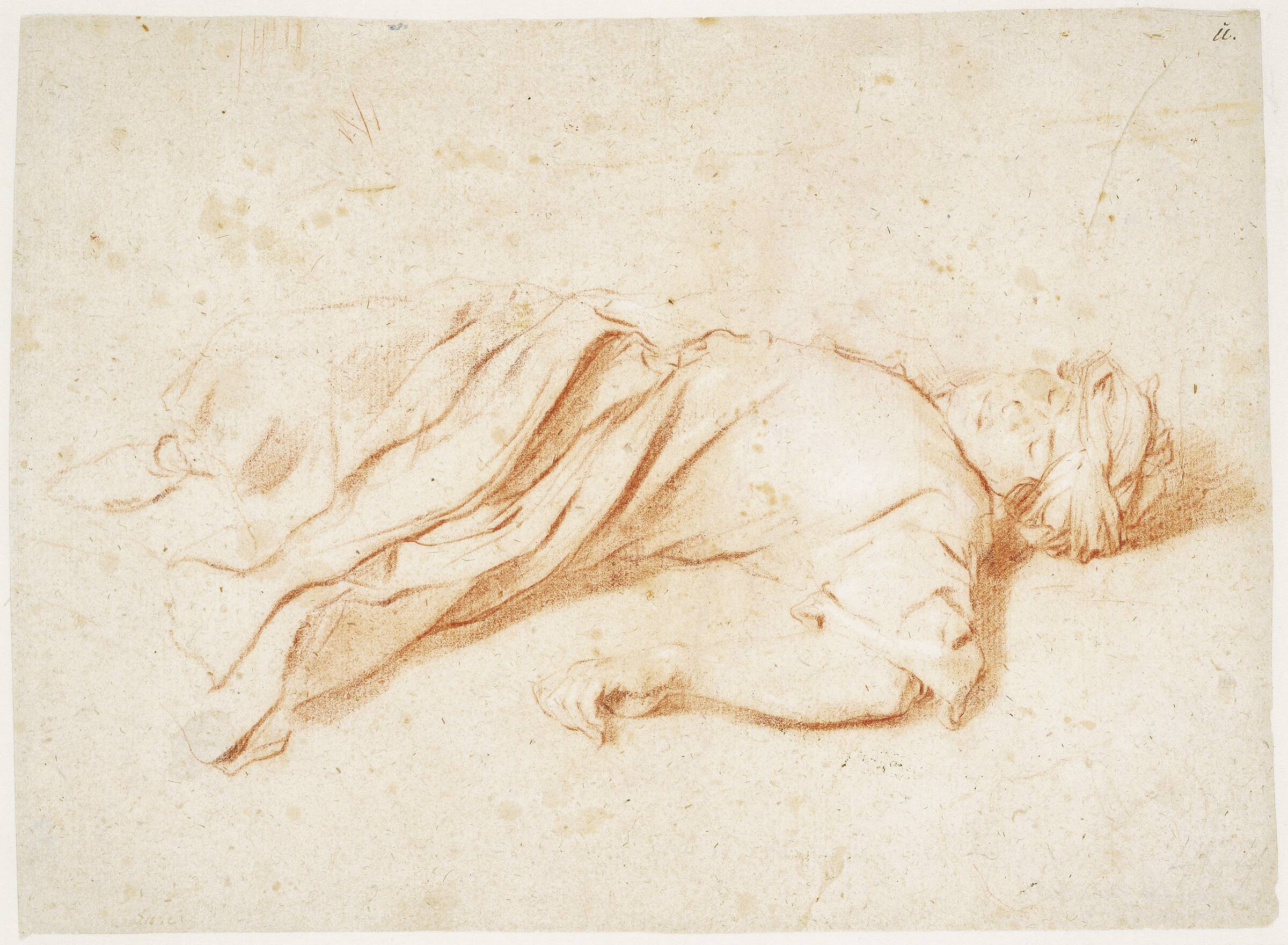 Liggende mandlig figur i orientalsk dragt, Aniello Falcone, 1620-1656
