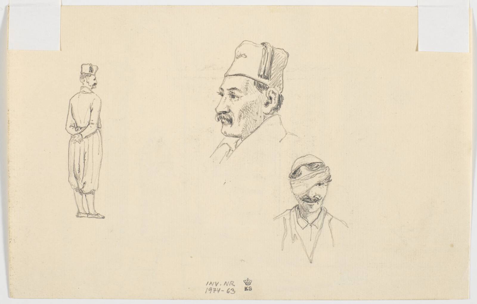 To studier af hoveder og en figurstudie, Martinus Rørbye, 1835