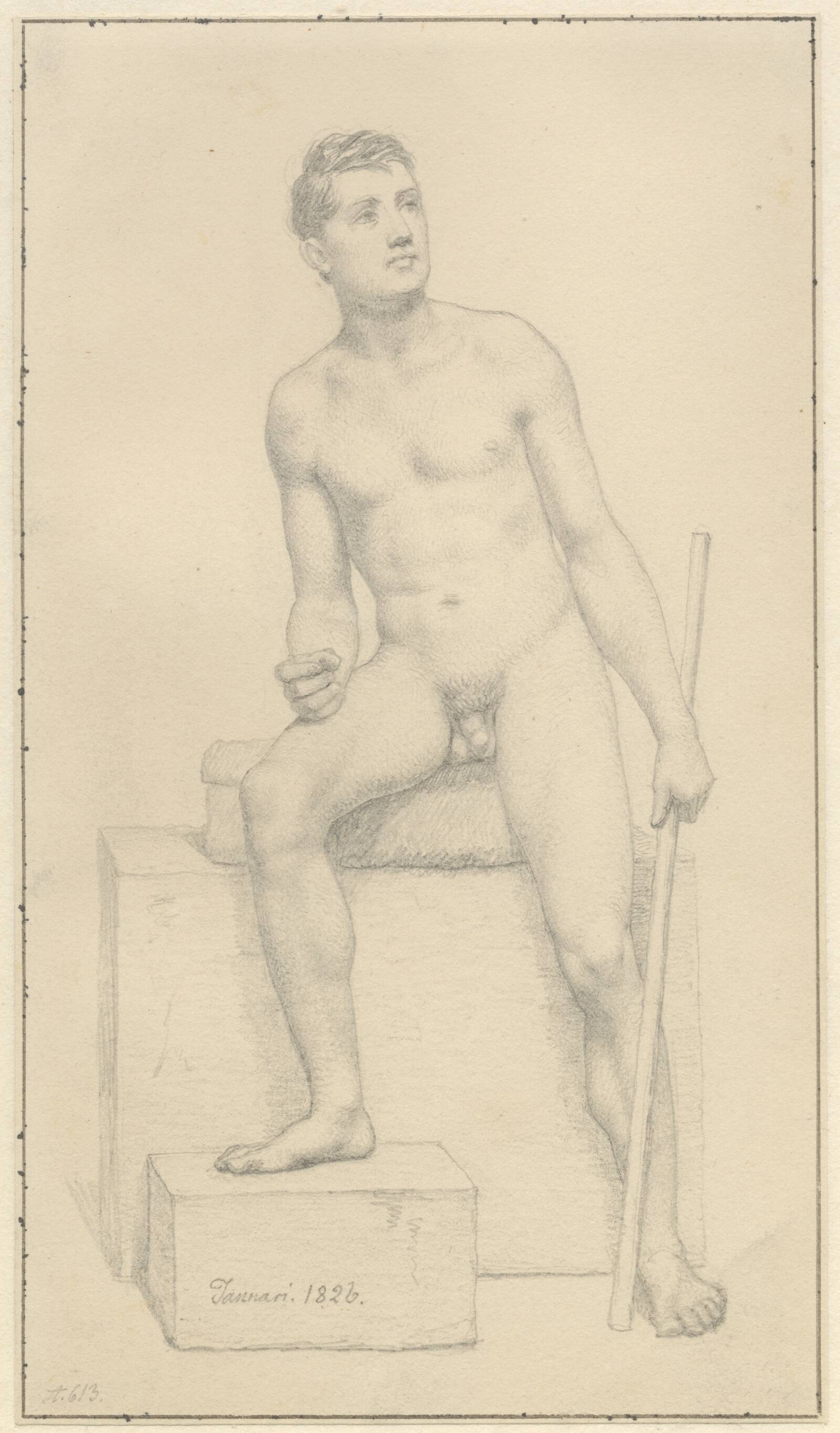 Siddende nøgen mandlig model., C.W. Eckersberg, 1824
