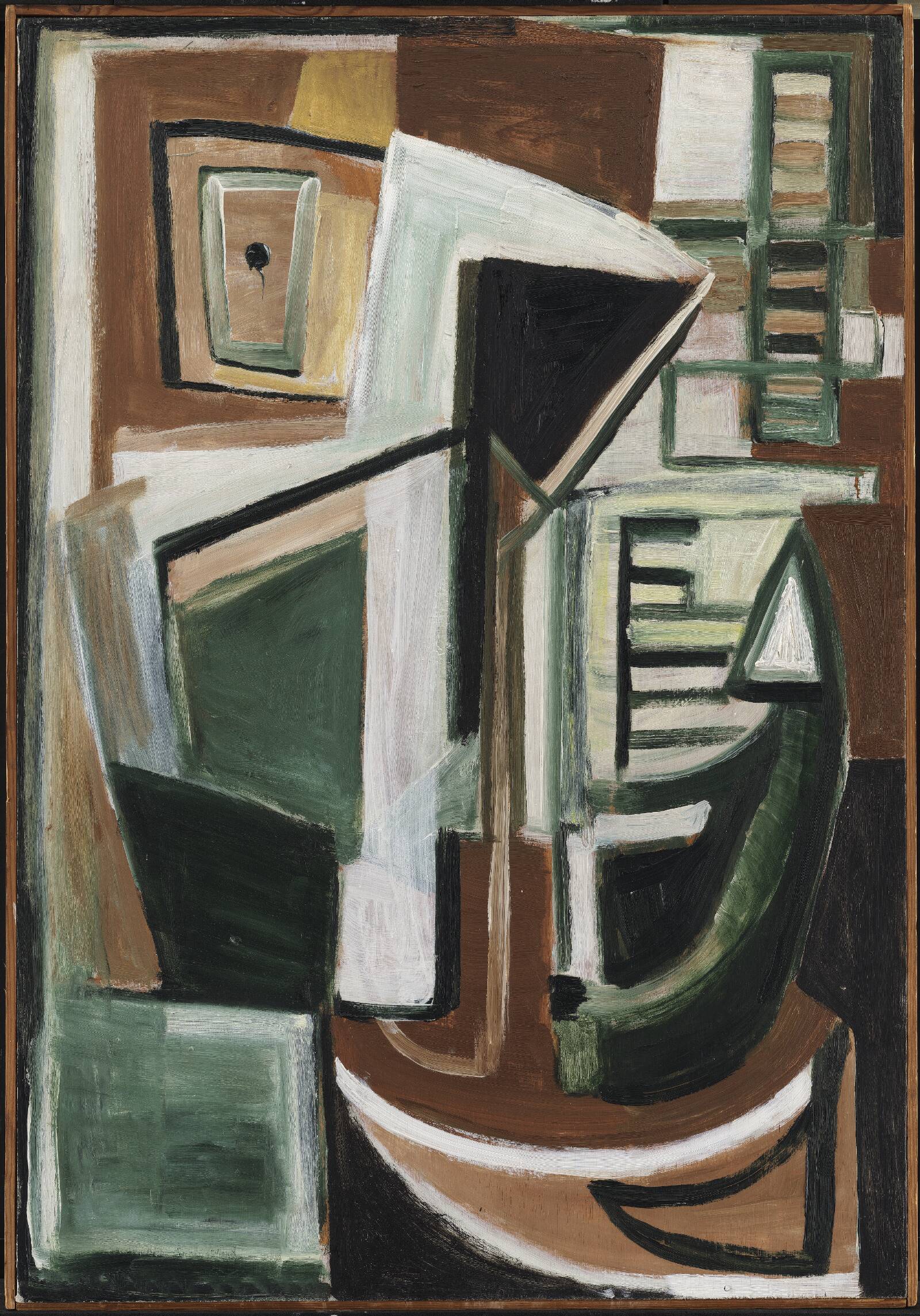 Hvidgrønne former på brun bund, Blask, Kujahn, 1949