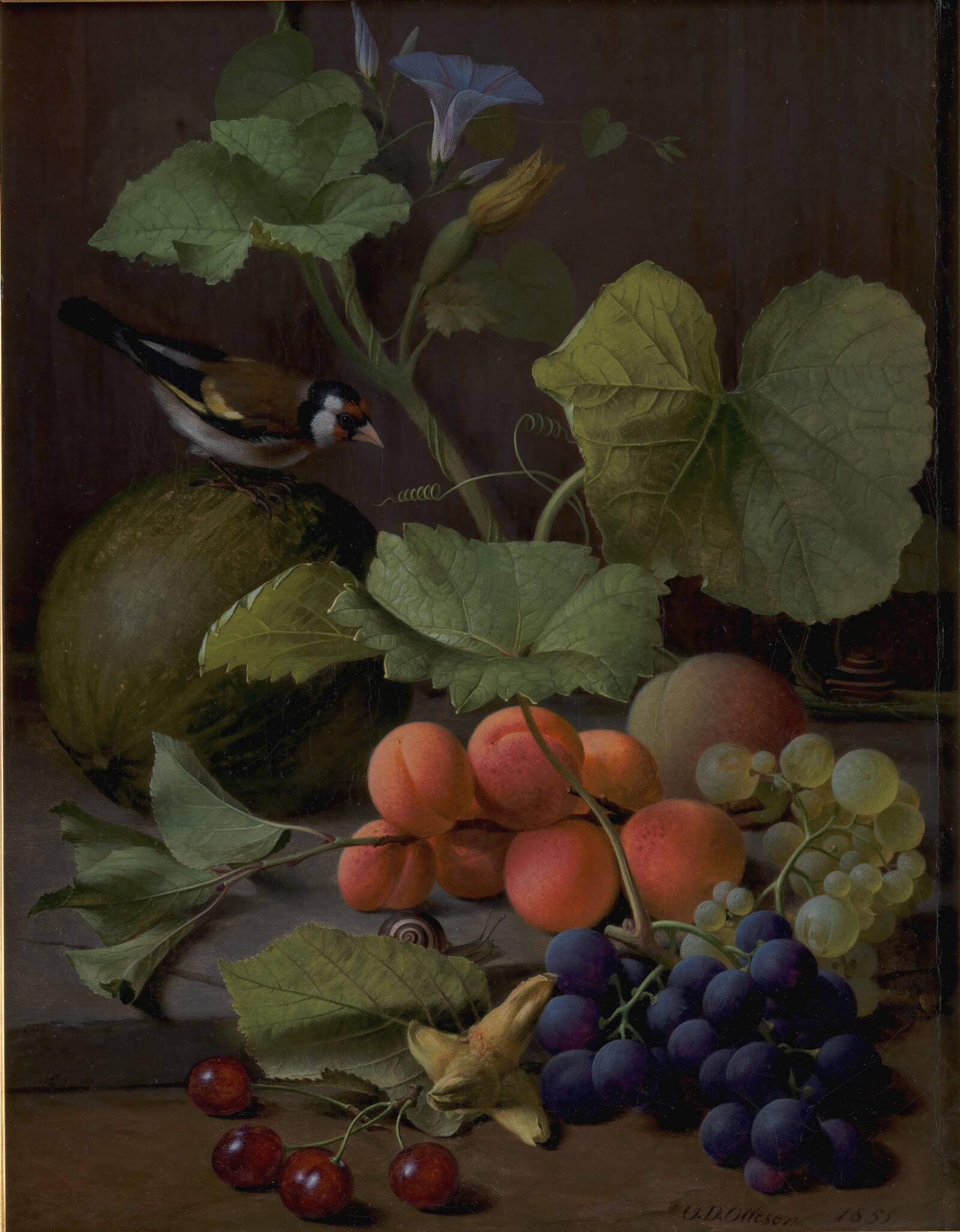 Frugtstykke med en stillids, O.D. Ottesen, 1855