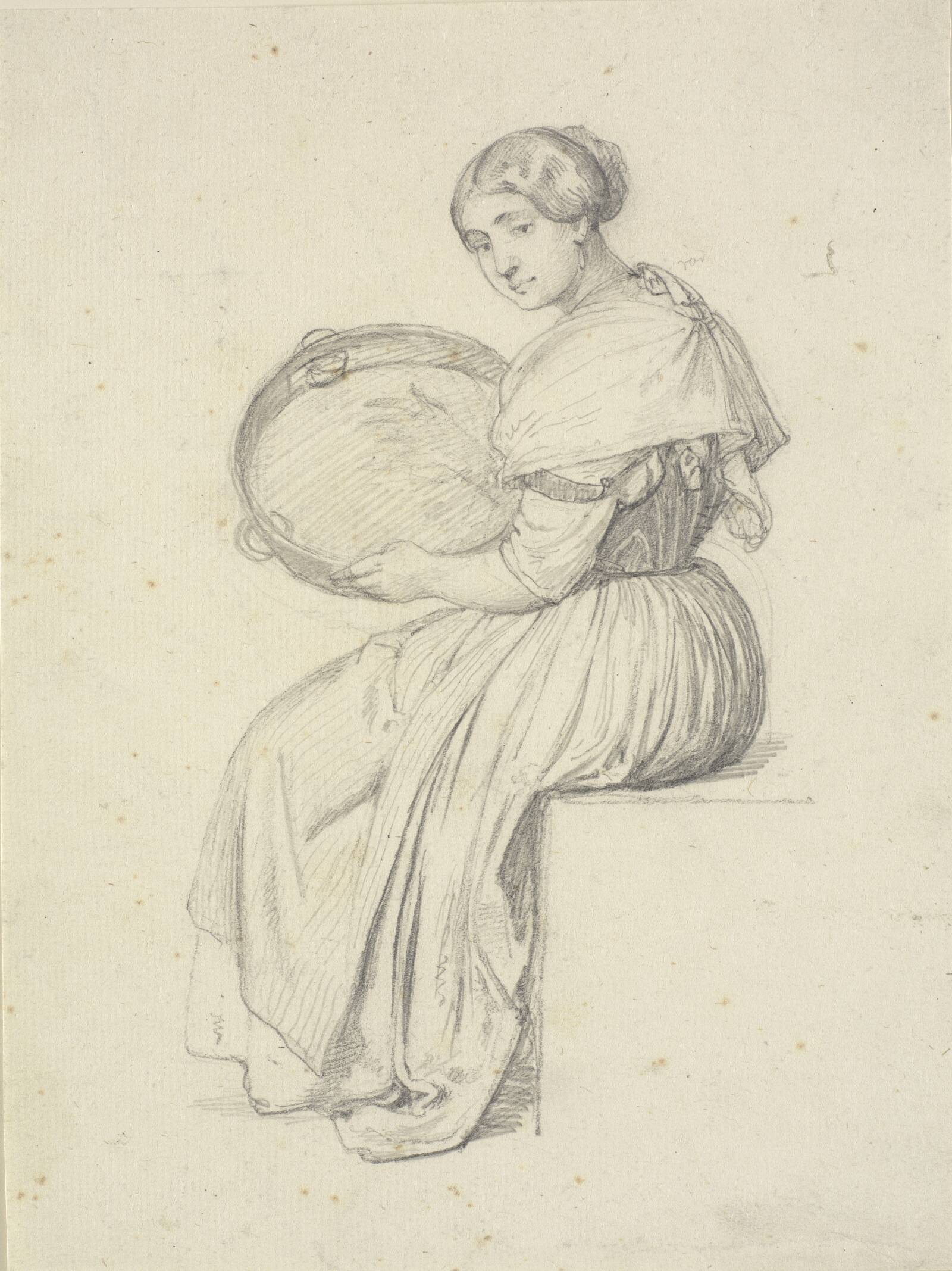 Siddende kvinde med tamburin, Wilhelm Marstrand, 1810-1873