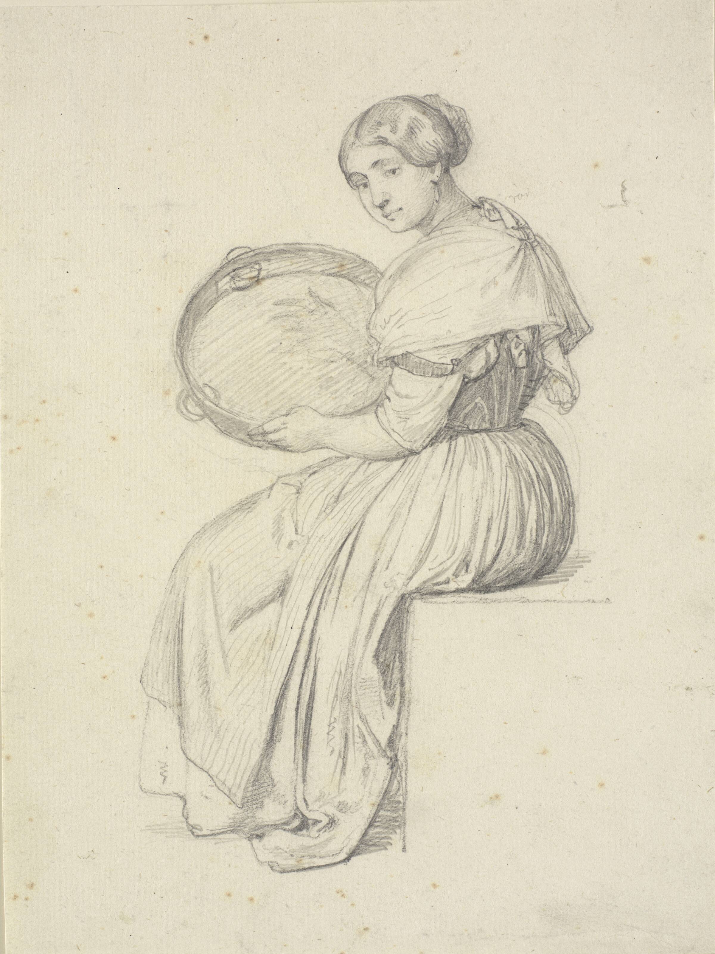 Siddende kvinde med tamburin, Wilhelm Marstrand, 1810-1873