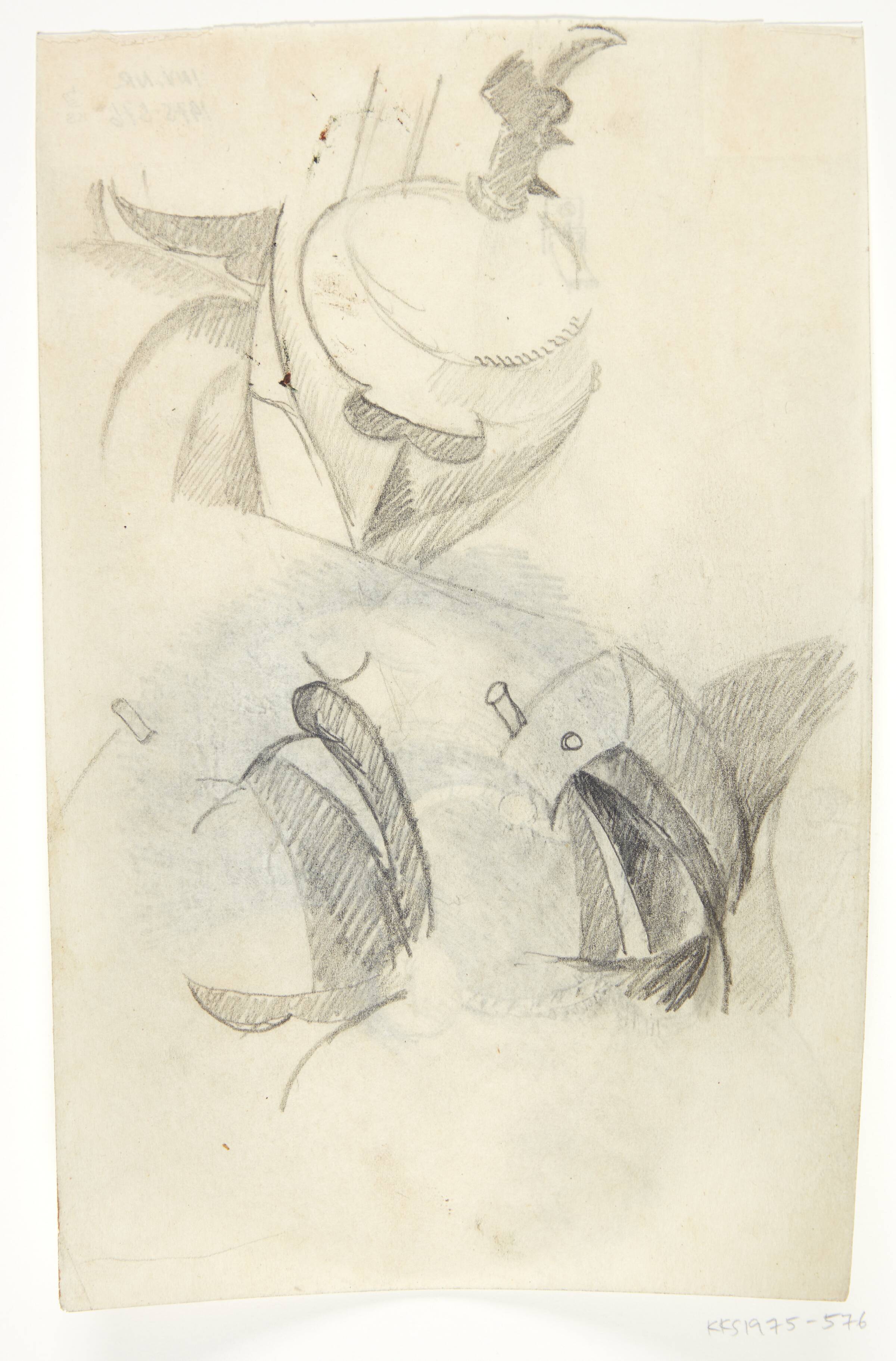 En hjelm, sadelfragmenter. Kompositionsskitse til P. Uccellos "La Battaglia", William Scharff, 1901-1959