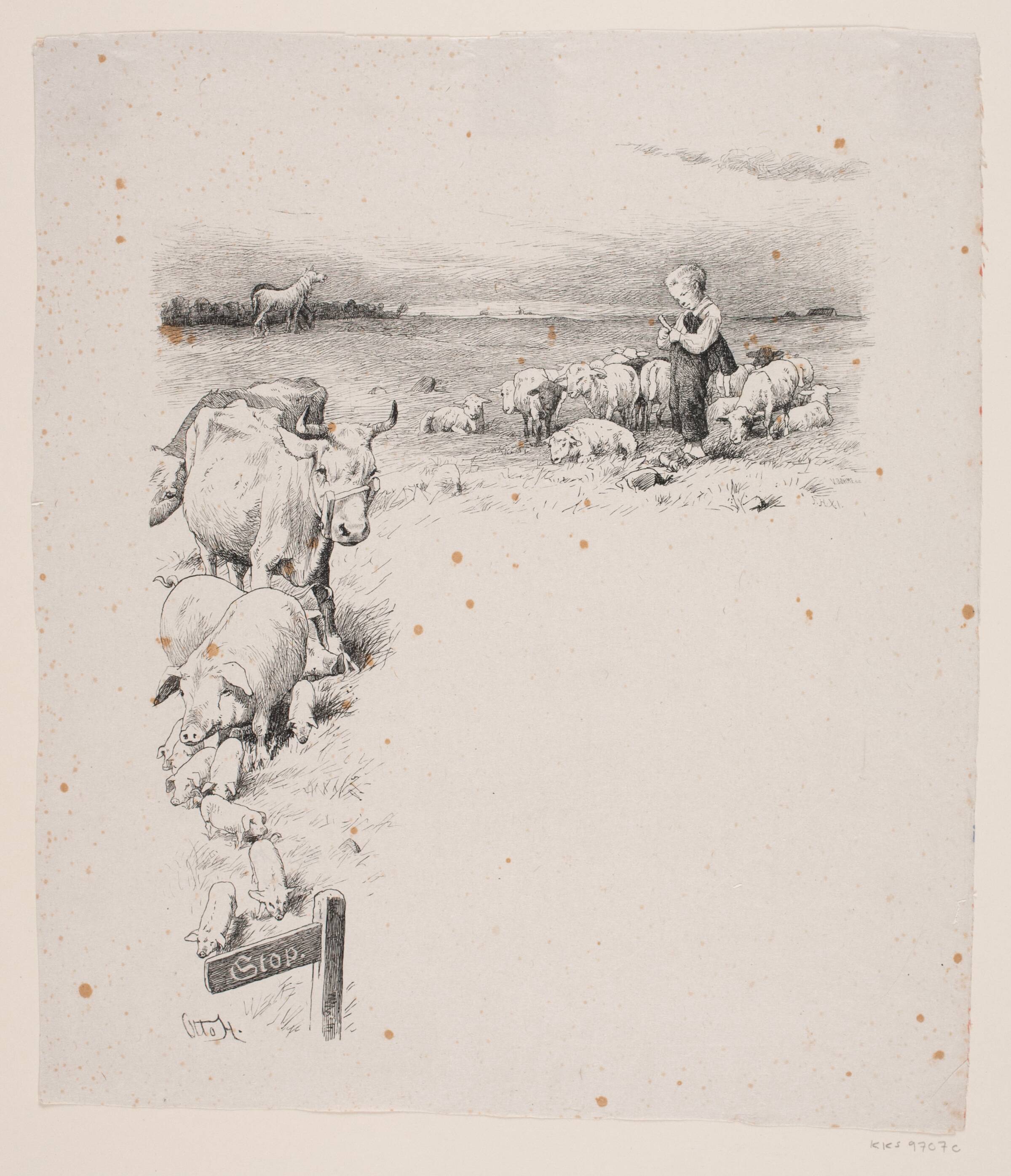 Illustration til Christian Winther, "Chresten og Lene", Waldemar Bøhme, 1889-1926