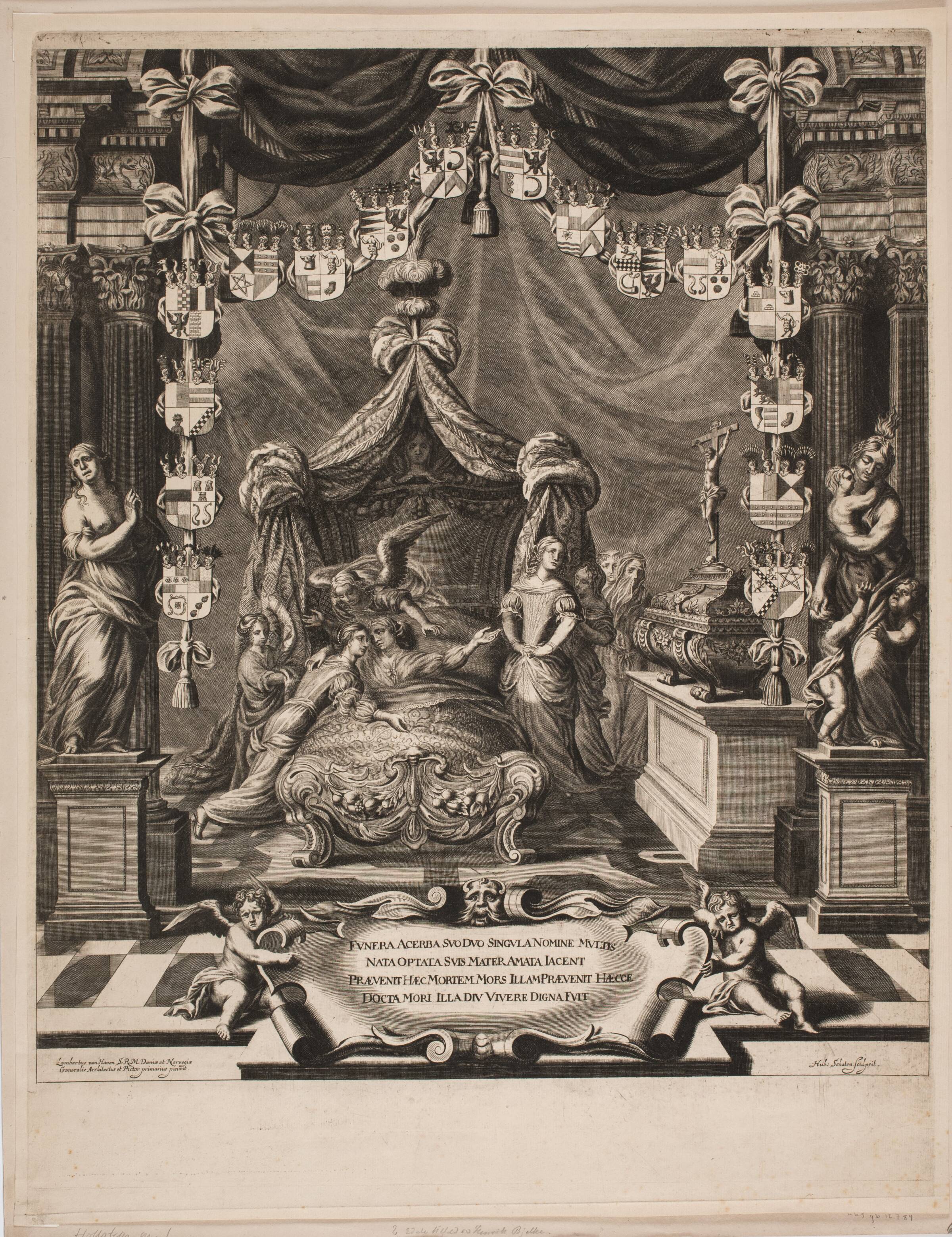En adelig dame på sit dødsleje, Hubert Schaten, 1600-1700