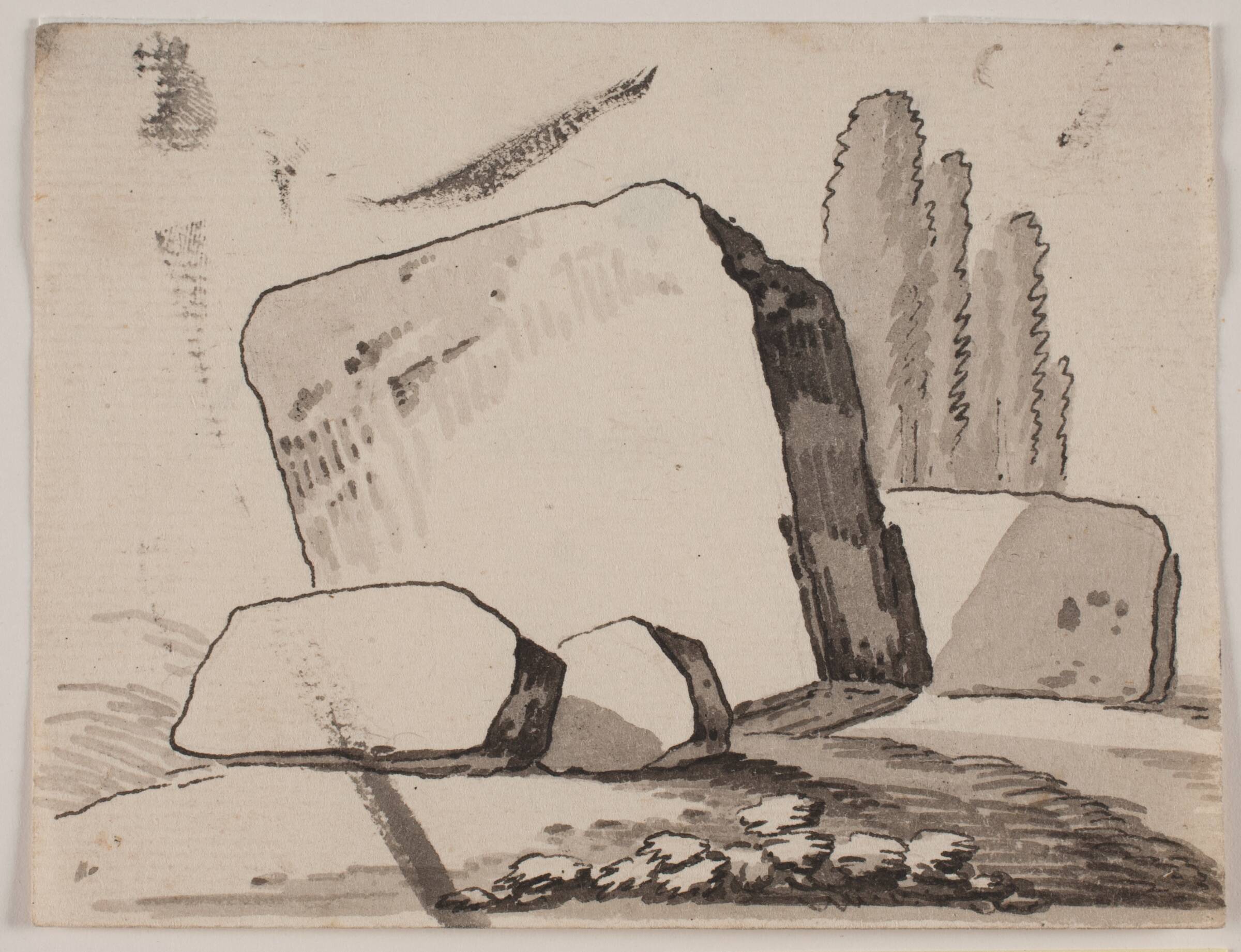 Ruinfragmenter og cypresser, Jens Petersen Lund, 1730-1793