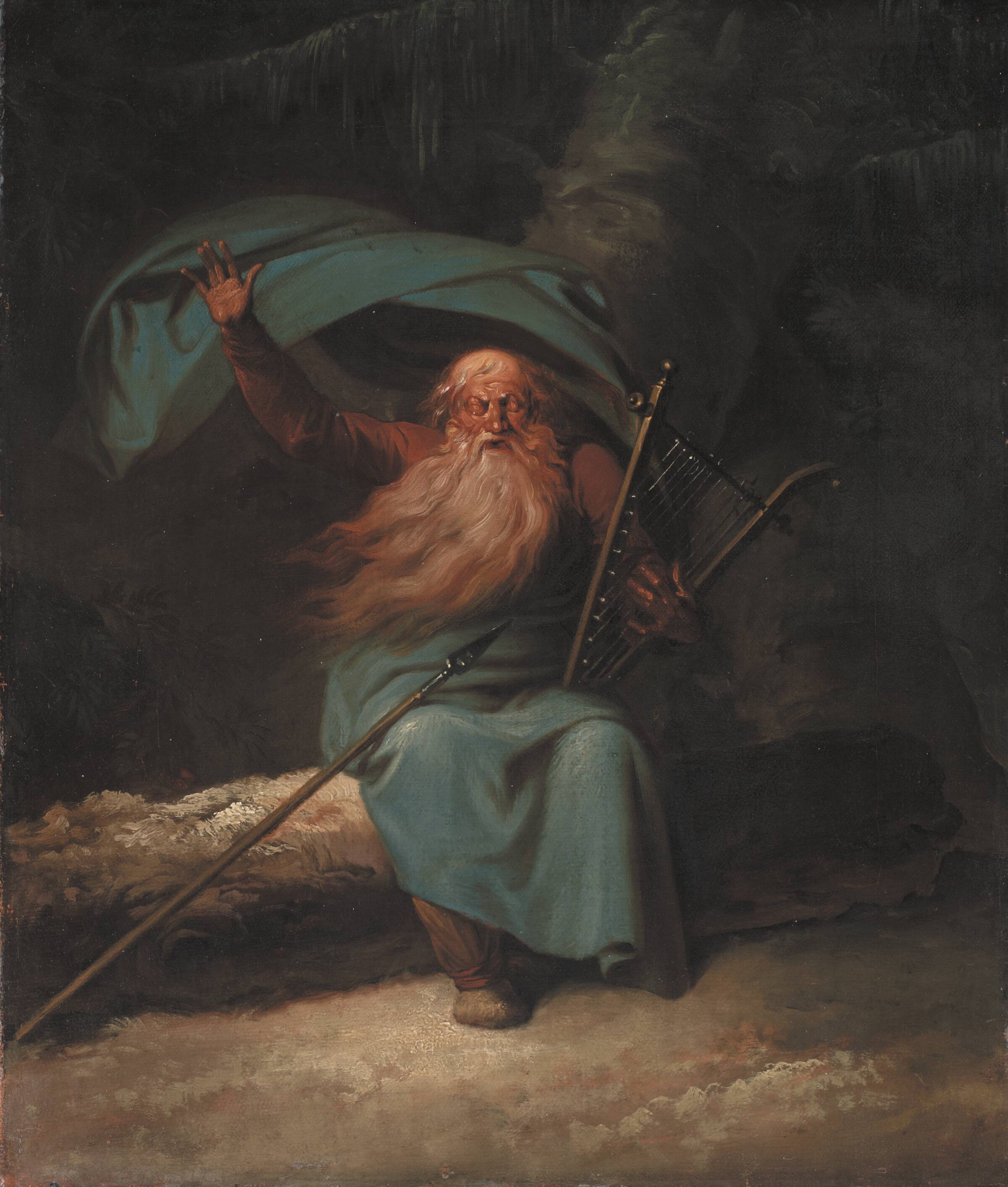 Ossian. Den gamle blinde skotske barde synger til harpen sin svanesang, Nicolai Abildgaard, 1780-1782
