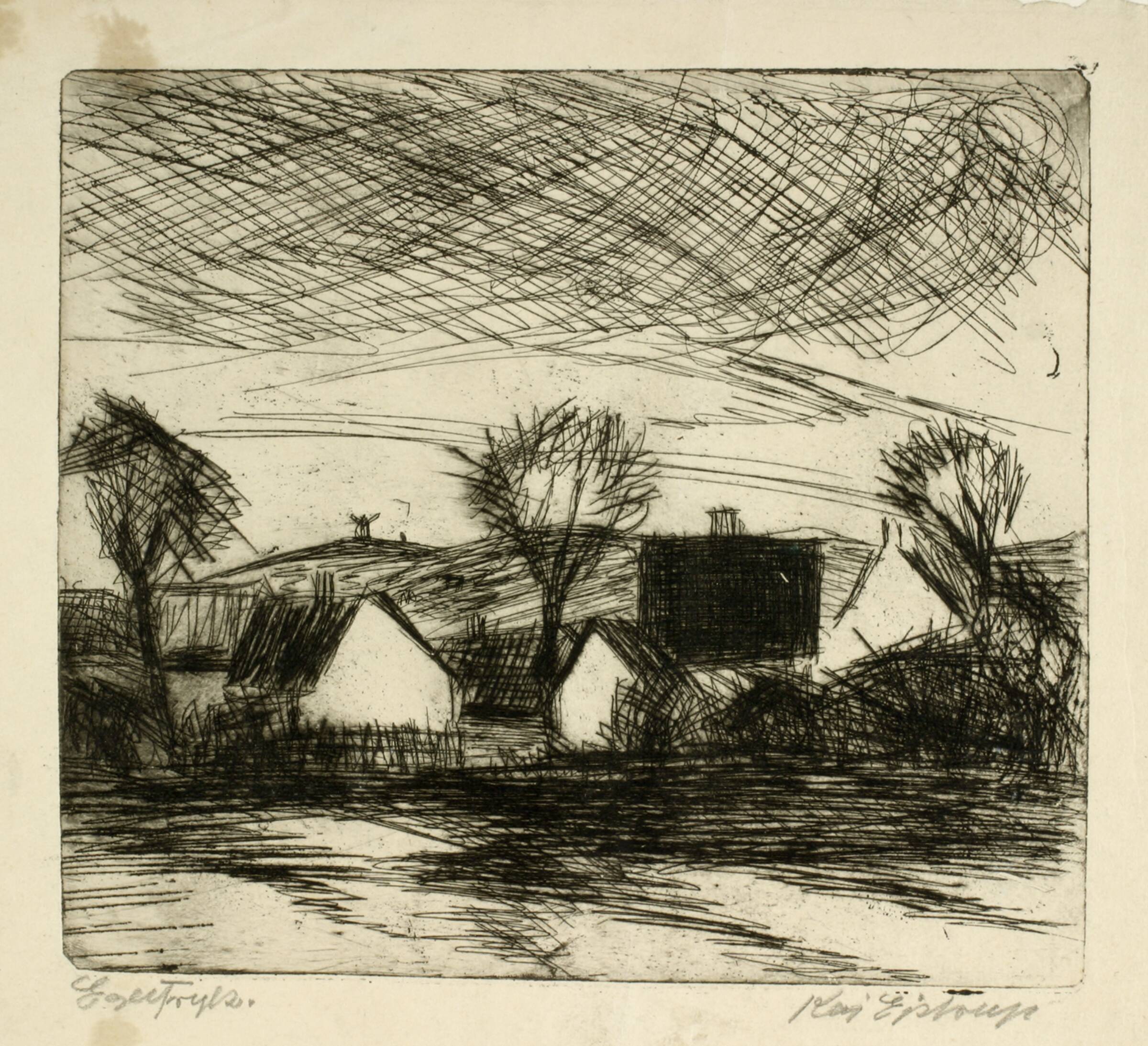 Landskab med huse, Kaj Ejstrup, 1930