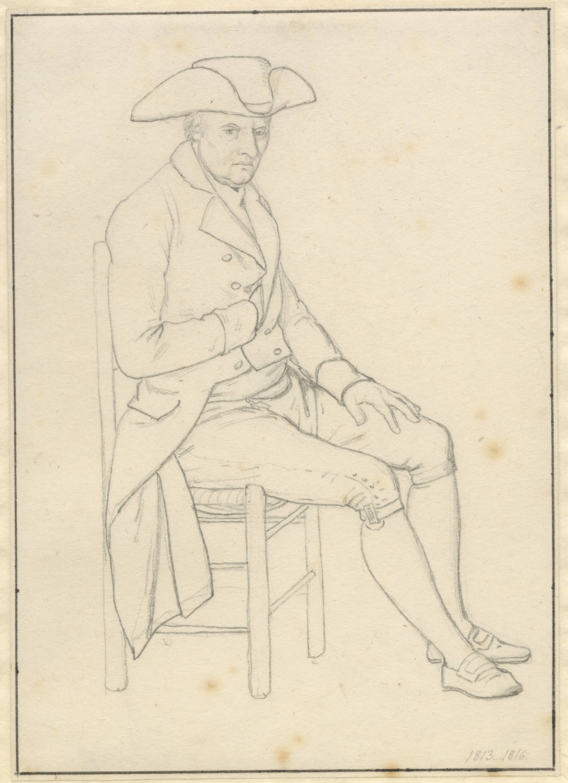 Portræt af en siddende italiener, hel figur med opkrammet hat., C.W. Eckersberg, 1783-1853