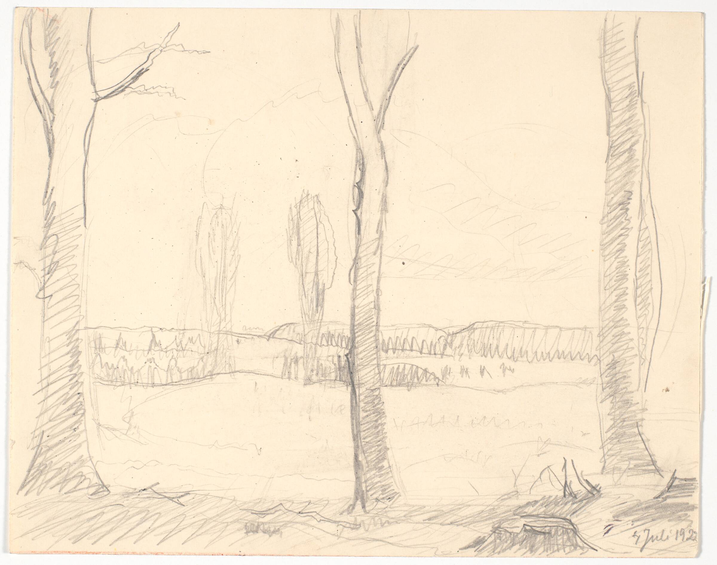 Landskab med tre træer i forgrunden, Poul S. Christiansen, 1922